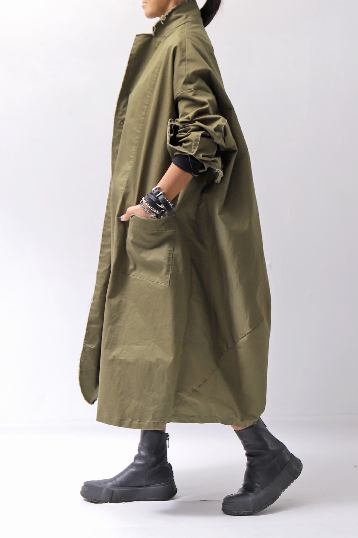 【bajra】 UNISEX TWILLED COTTON BACK DRAPE CARDIGAN COAT 160QB01LG_KHAKI BROWN