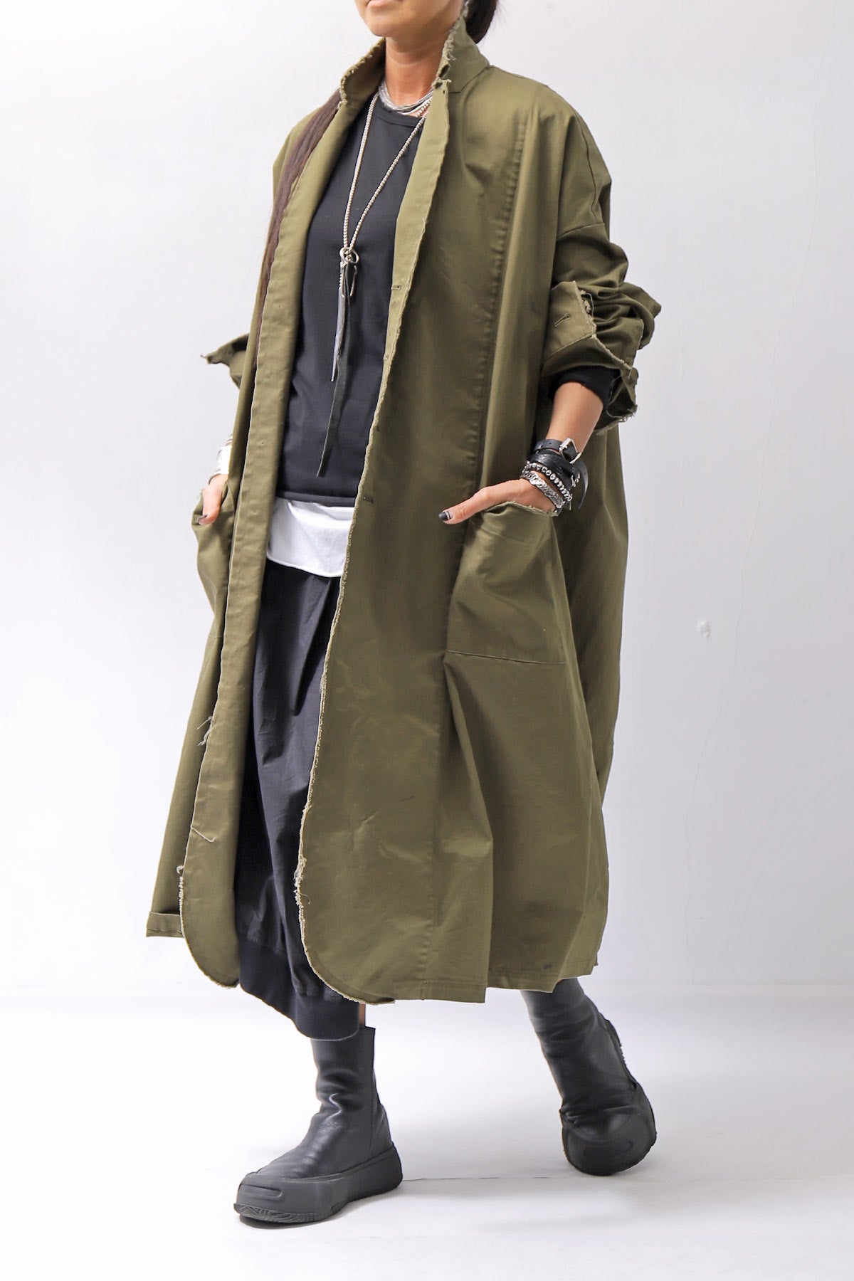 【bajra】 UNISEX TWILLED COTTON BACK DRAPE CARDIGAN COAT 160QB01LG_KHAKI BROWN