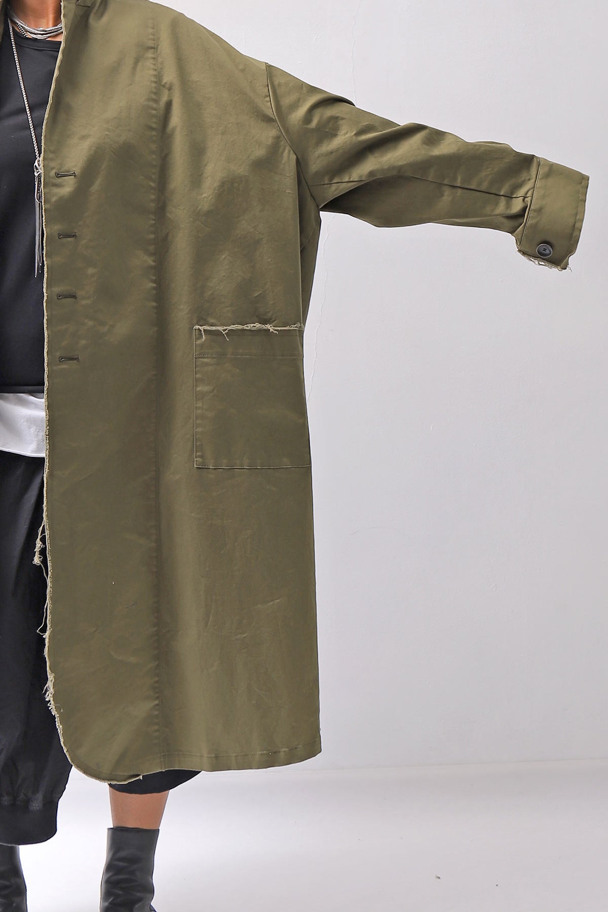 【bajra】 UNISEX TWILLED COTTON BACK DRAPE CARDIGAN COAT 160QB01LG_KHAKI BROWN