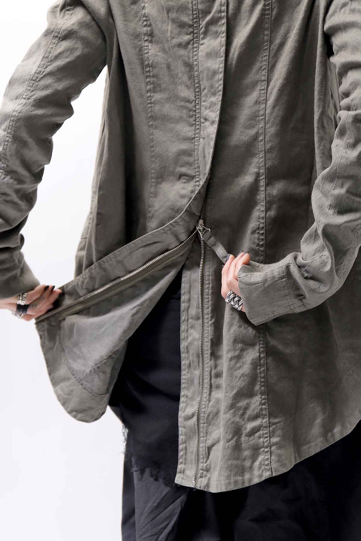 【RUNDHOLZ】 UNISEX STRETCH LINEN BACK ZIP SLIT JACKET 383 1108_OLIVE