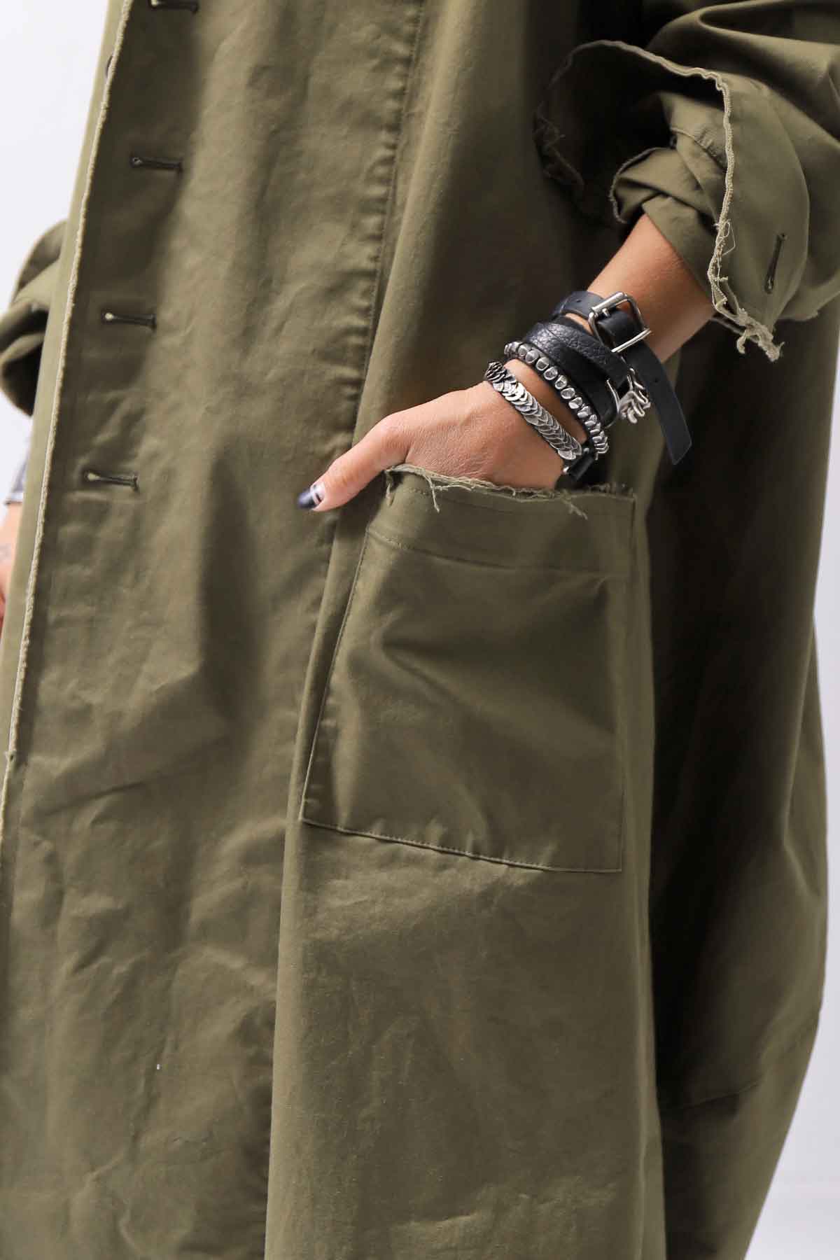 【bajra】 UNISEX TWILLED COTTON BACK DRAPE CARDIGAN COAT 160QB01LG_KHAKI BROWN