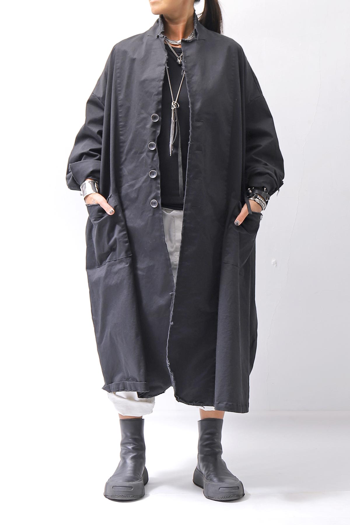 【bajra】 UNISEX TWILLED COTTON BACK DRAPE CARDIGAN COAT 160QB01LG_BLACK