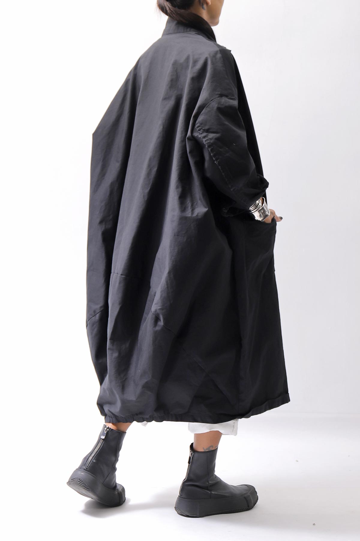 【bajra】 UNISEX TWILLED COTTON BACK DRAPE CARDIGAN COAT 160QB01LG_BLACK