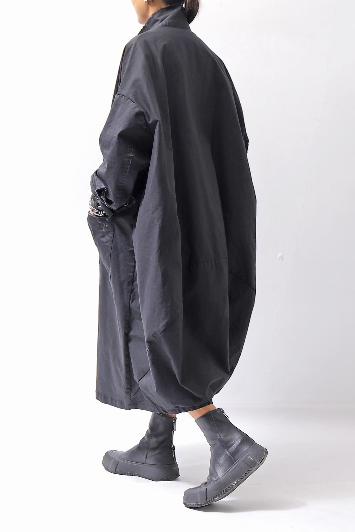 【bajra】 UNISEX TWILLED COTTON BACK DRAPE CARDIGAN COAT 160QB01LG_BLACK