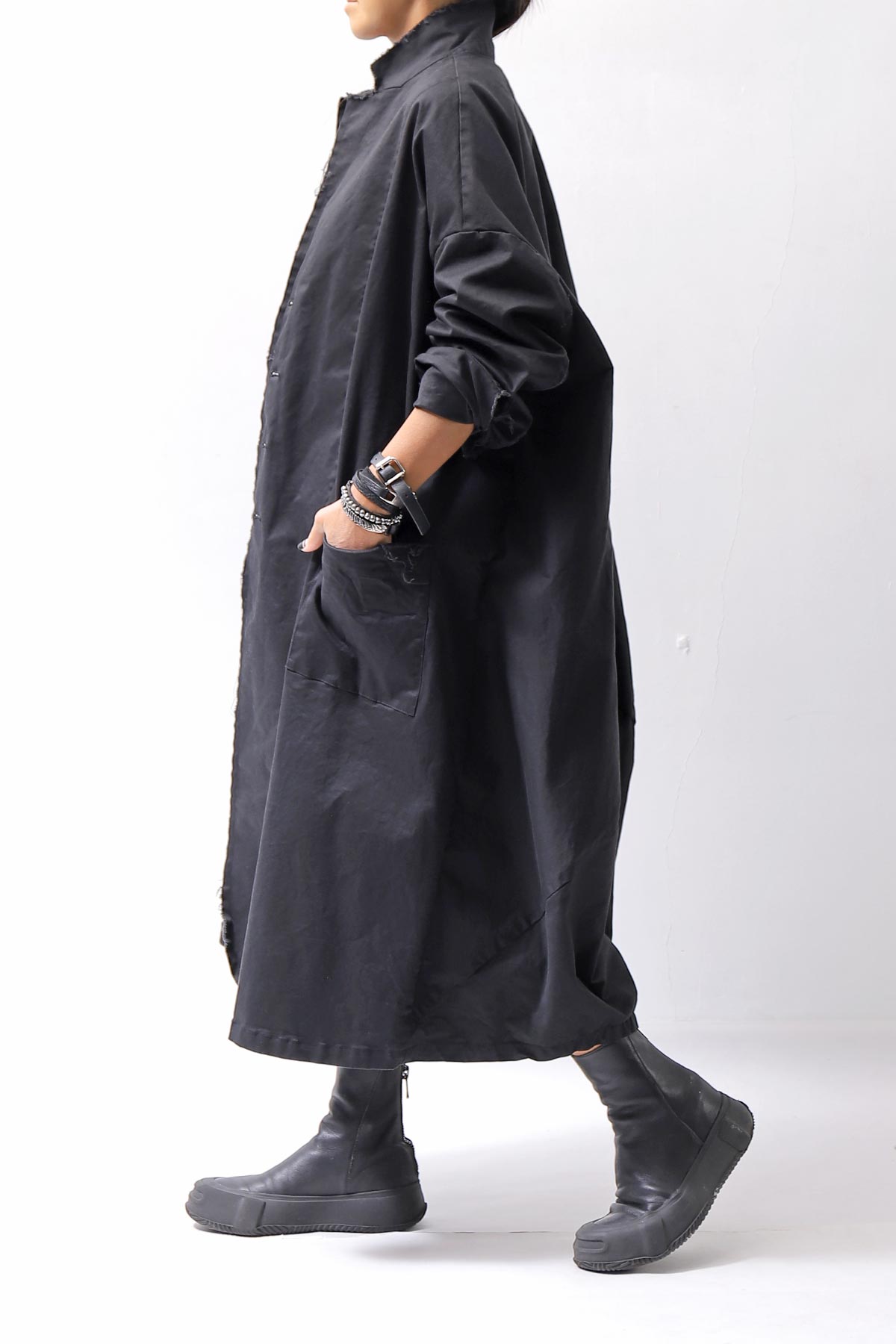 【bajra】 UNISEX TWILLED COTTON BACK DRAPE CARDIGAN COAT 160QB01LG_BLACK