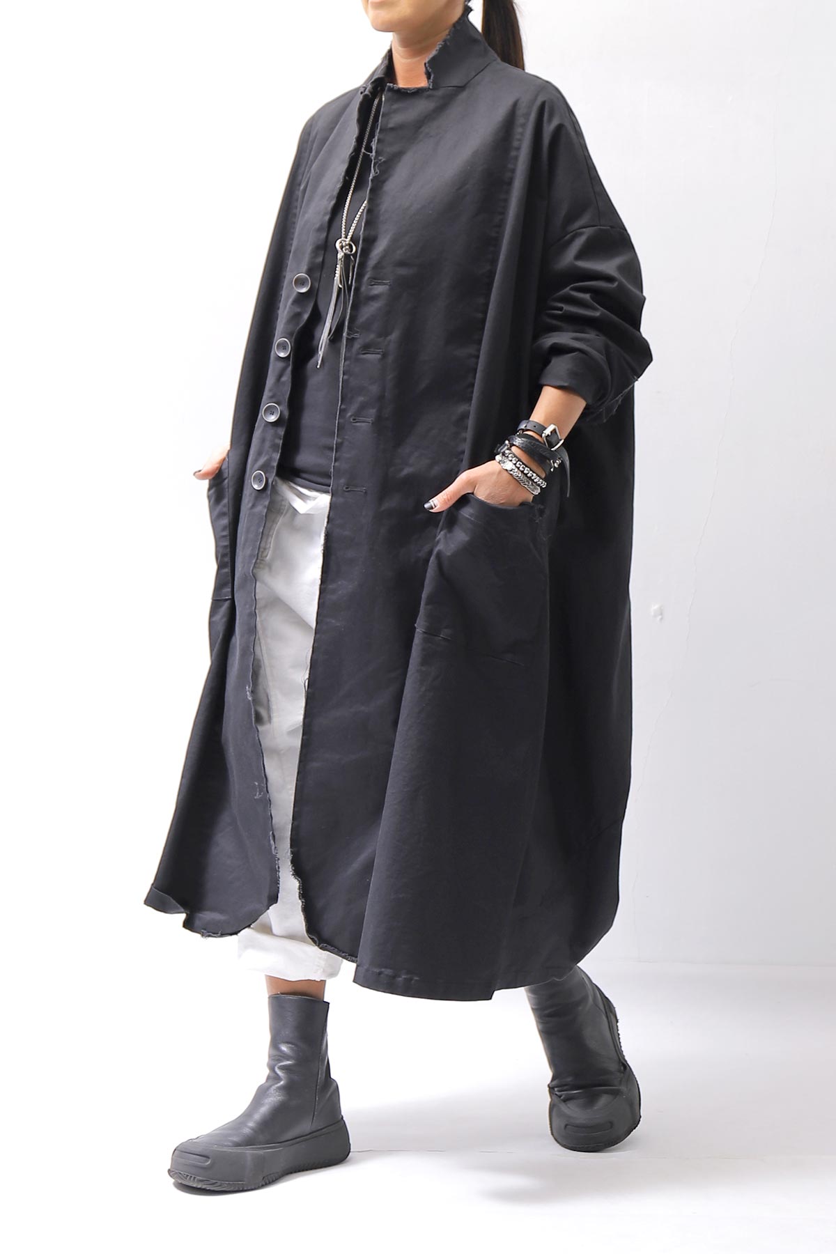 【bajra】 UNISEX TWILLED COTTON BACK DRAPE CARDIGAN COAT 160QB01LG_BLACK