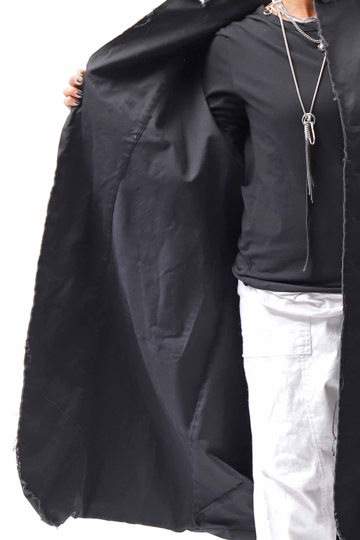 【bajra】 UNISEX TWILLED COTTON BACK DRAPE CARDIGAN COAT 160QB01LG_BLACK