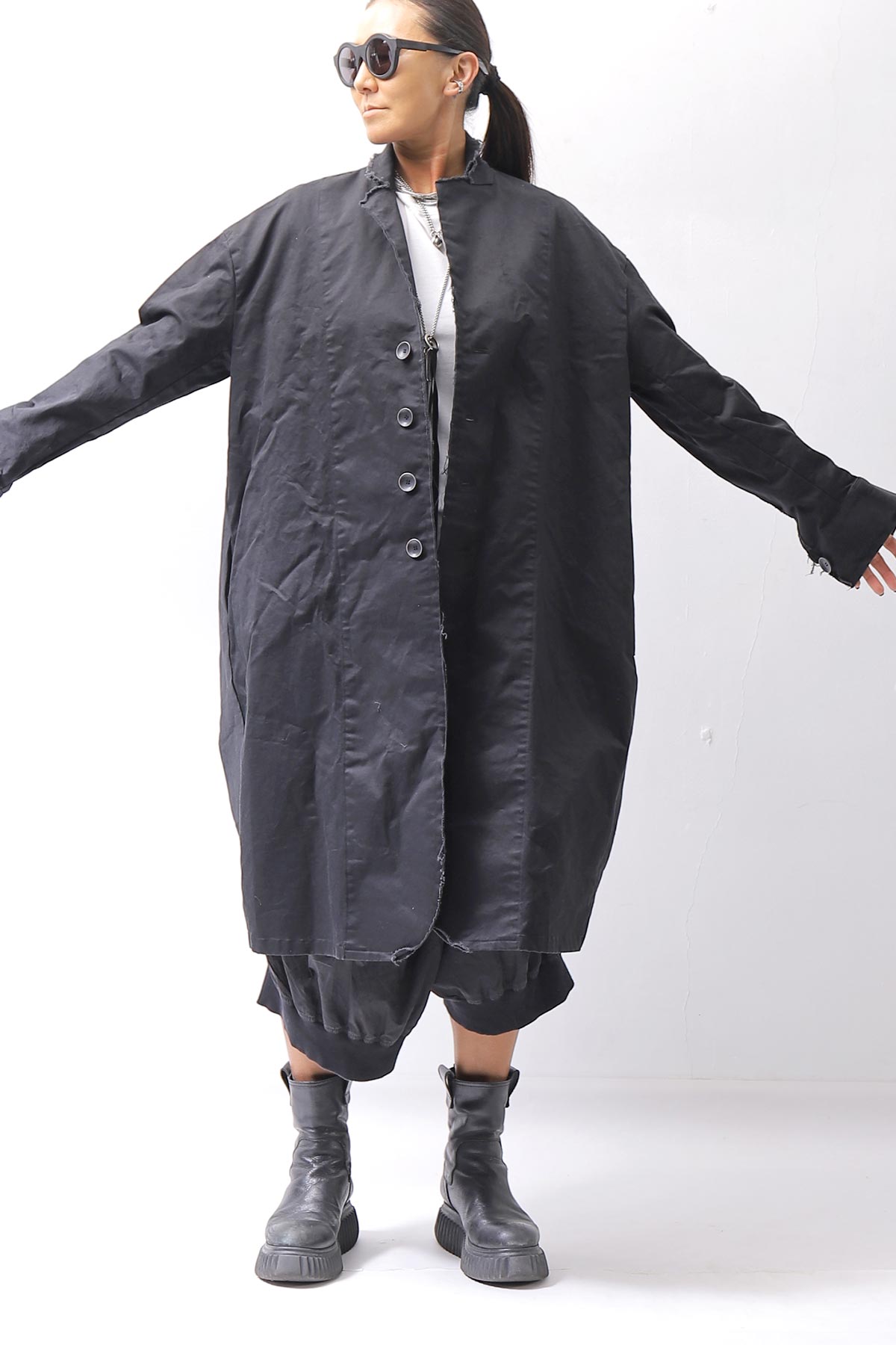 【bajra】 UNISEX TWILLED COTTON BACK DRAPE SHIRT CARDIGAN 160QB01SH_BLACK