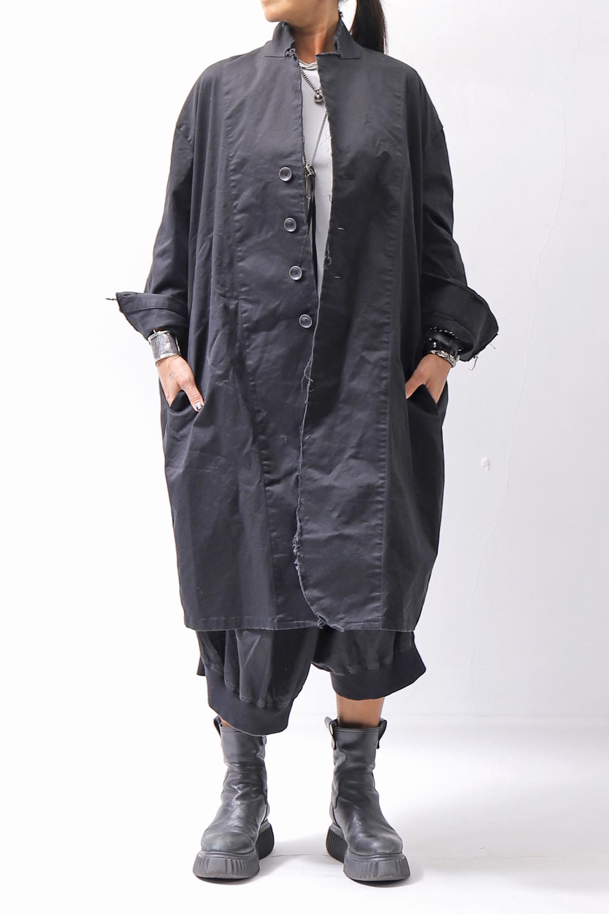 【bajra】 UNISEX TWILLED COTTON BACK DRAPE SHIRT CARDIGAN 160QB01SH_BLACK