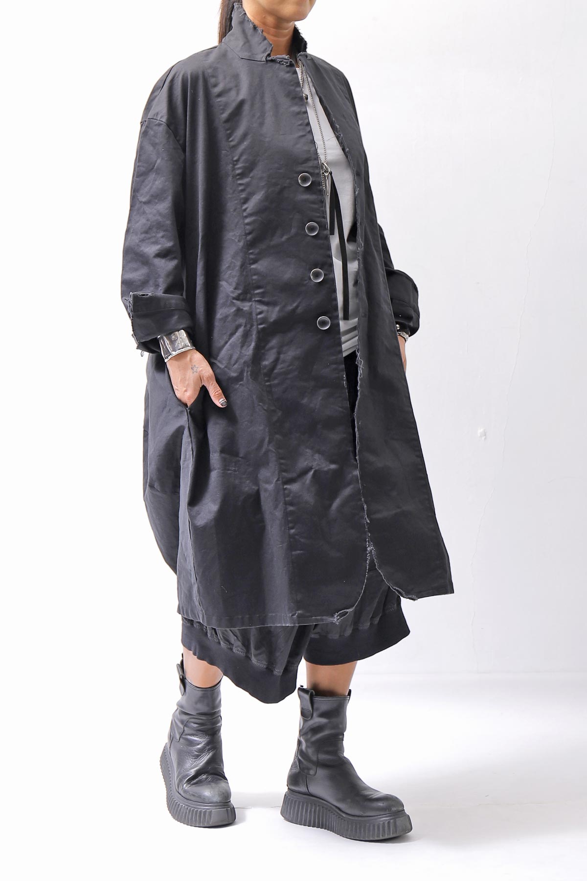 【bajra】 UNISEX TWILLED COTTON BACK DRAPE SHIRT CARDIGAN 160QB01SH_BLACK