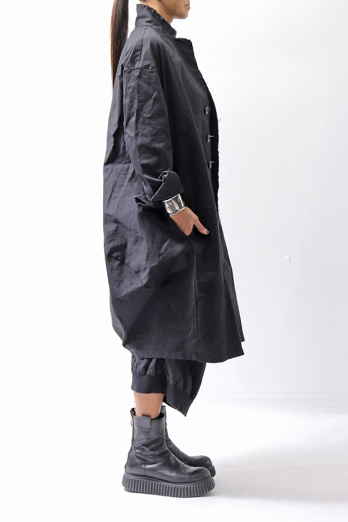 【bajra】 UNISEX TWILLED COTTON BACK DRAPE SHIRT CARDIGAN 160QB01SH_BLACK