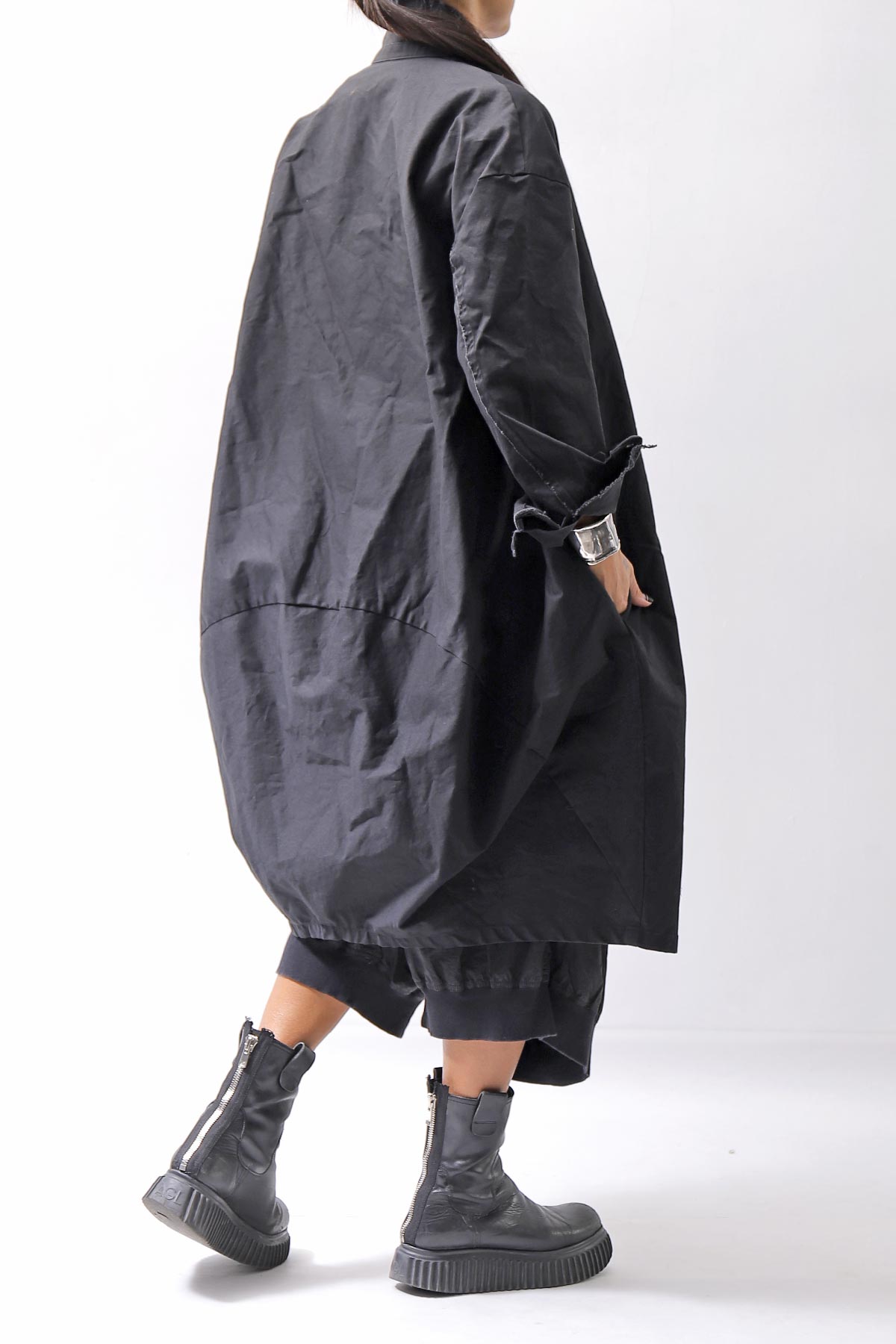 【bajra】 UNISEX TWILLED COTTON BACK DRAPE SHIRT CARDIGAN 160QB01SH_BLACK