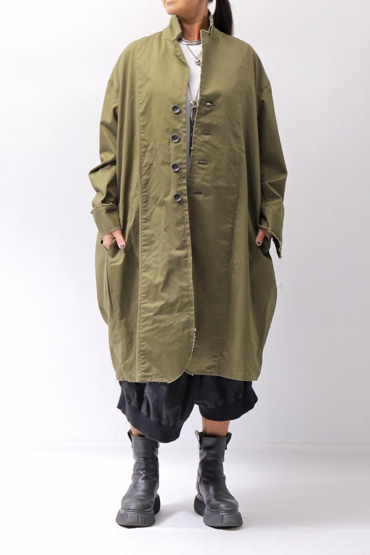 【bajra】 UNISEX TWILLED COTTON BACK DRAPE SHIRT CARDIGAN 160QB01SH_KHAKI BROWN