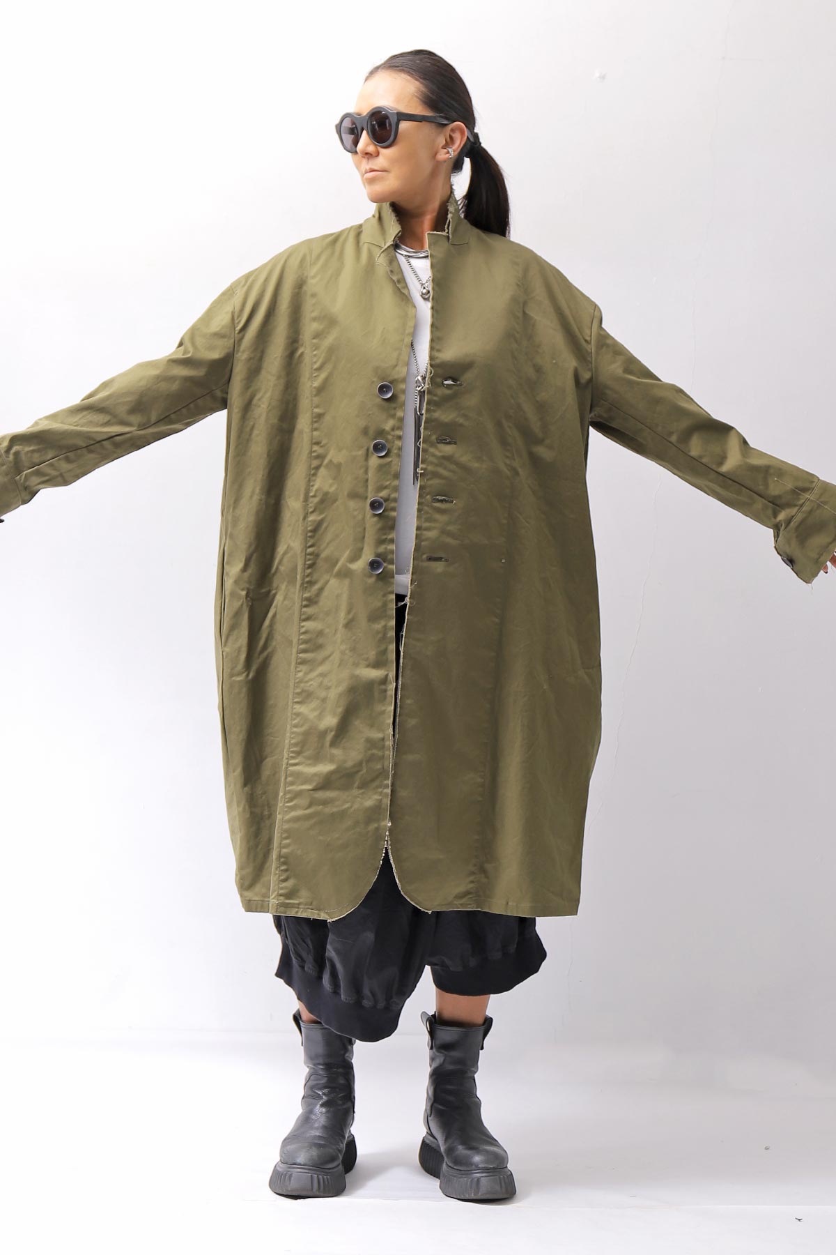 【bajra】 UNISEX TWILLED COTTON BACK DRAPE SHIRT CARDIGAN 160QB01SH_KHAKI BROWN
