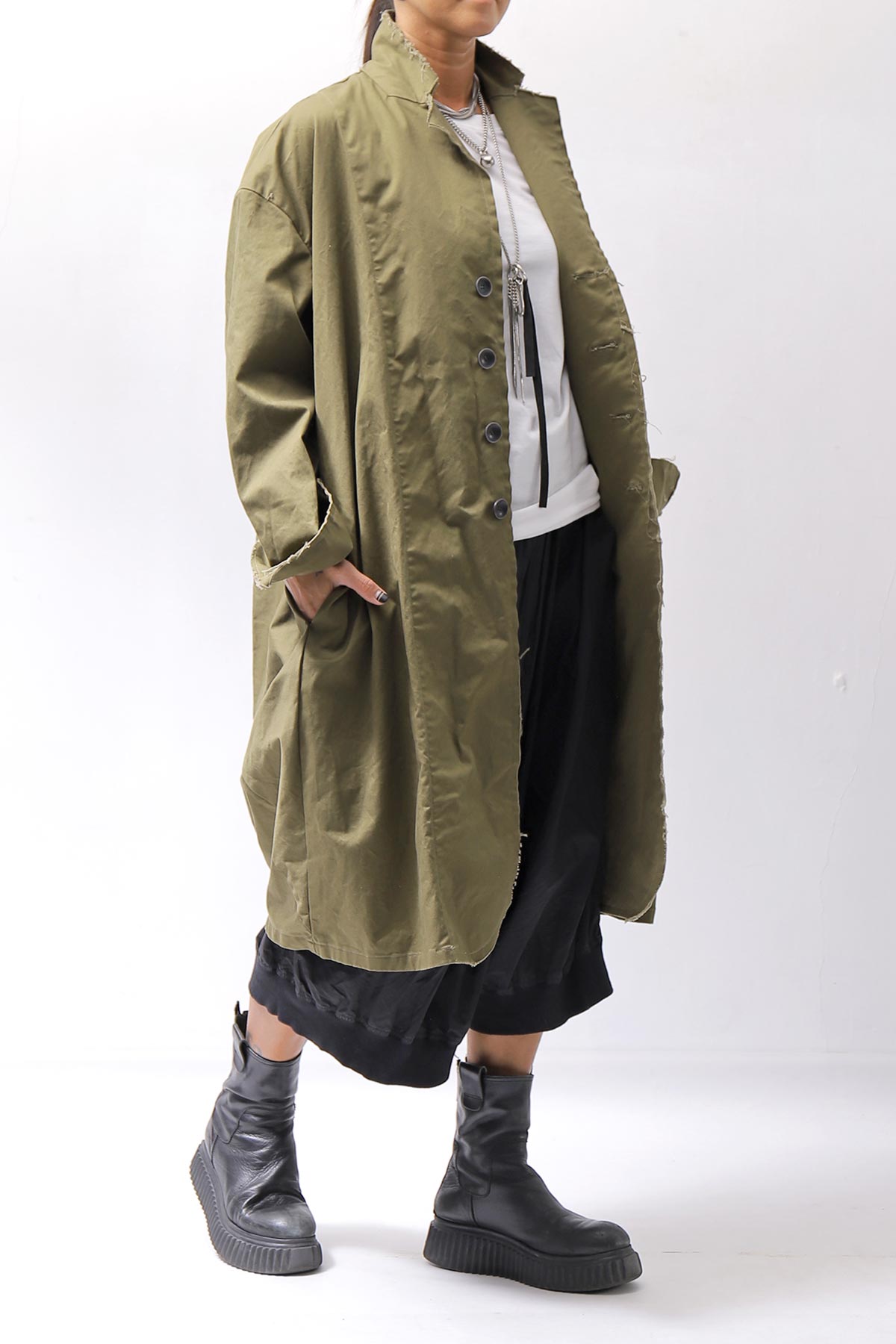 【bajra】 UNISEX TWILLED COTTON BACK DRAPE SHIRT CARDIGAN 160QB01SH_KHAKI BROWN