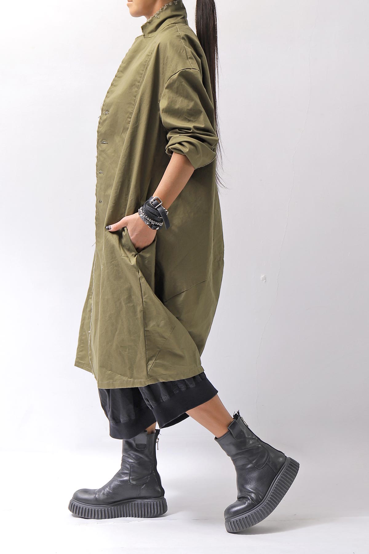 【bajra】 UNISEX TWILLED COTTON BACK DRAPE SHIRT CARDIGAN 160QB01SH_KHAKI BROWN