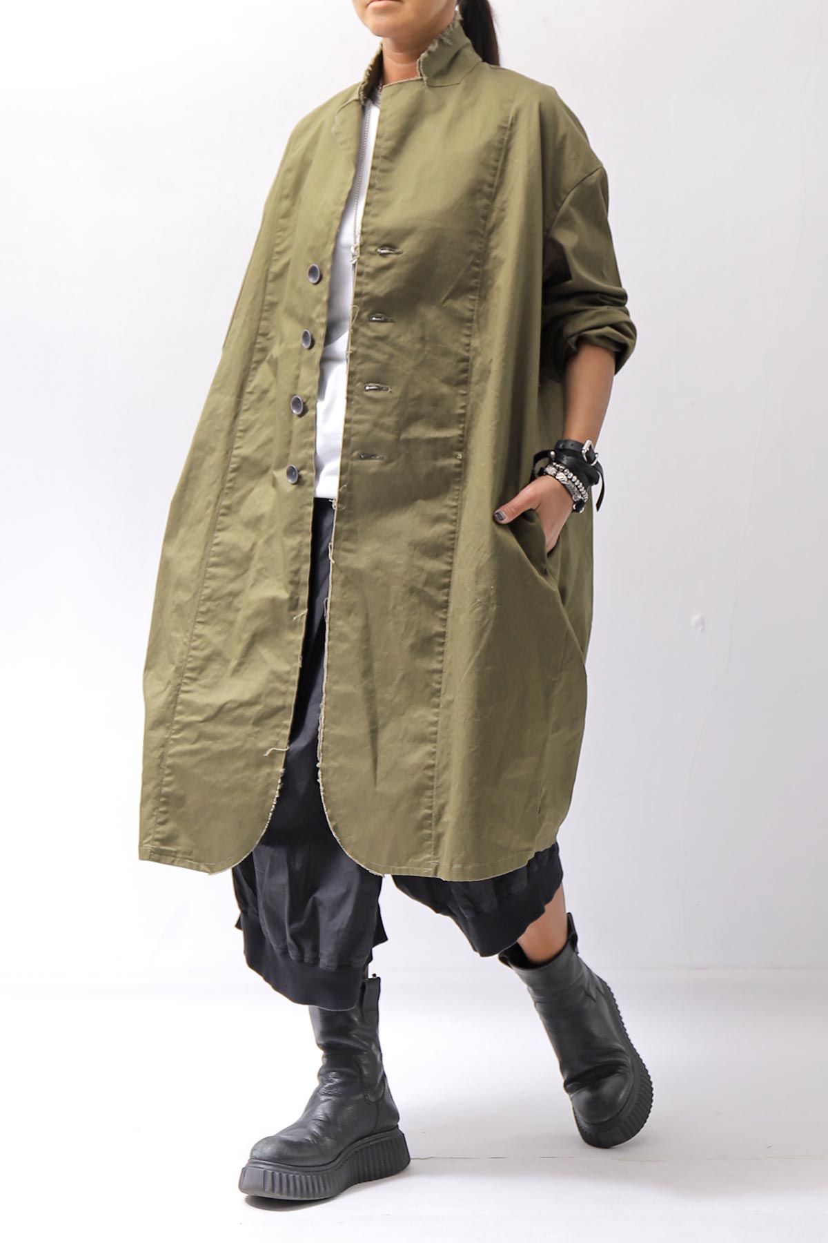 【bajra】 UNISEX TWILLED COTTON BACK DRAPE SHIRT CARDIGAN 160QB01SH_KHAKI BROWN