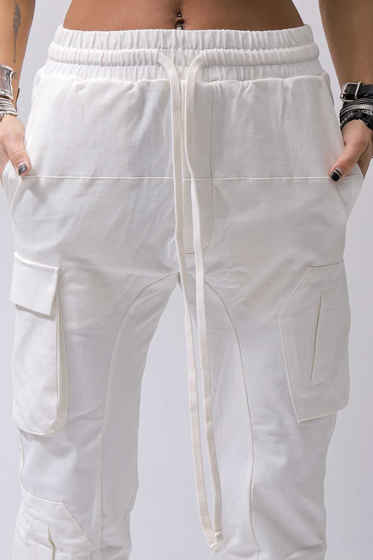 【thom/krom】 UNISEX MIXED COTTON RIB PANTS MST512_CREAM