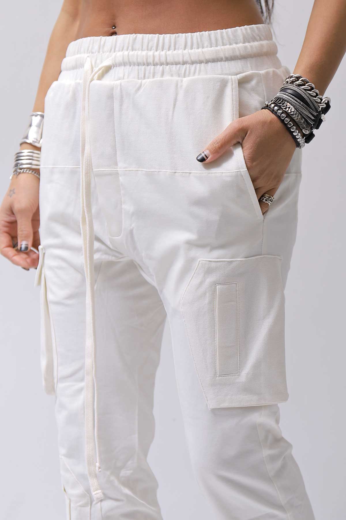 【thom/krom】 UNISEX MIXED COTTON RIB PANTS MST512_CREAM