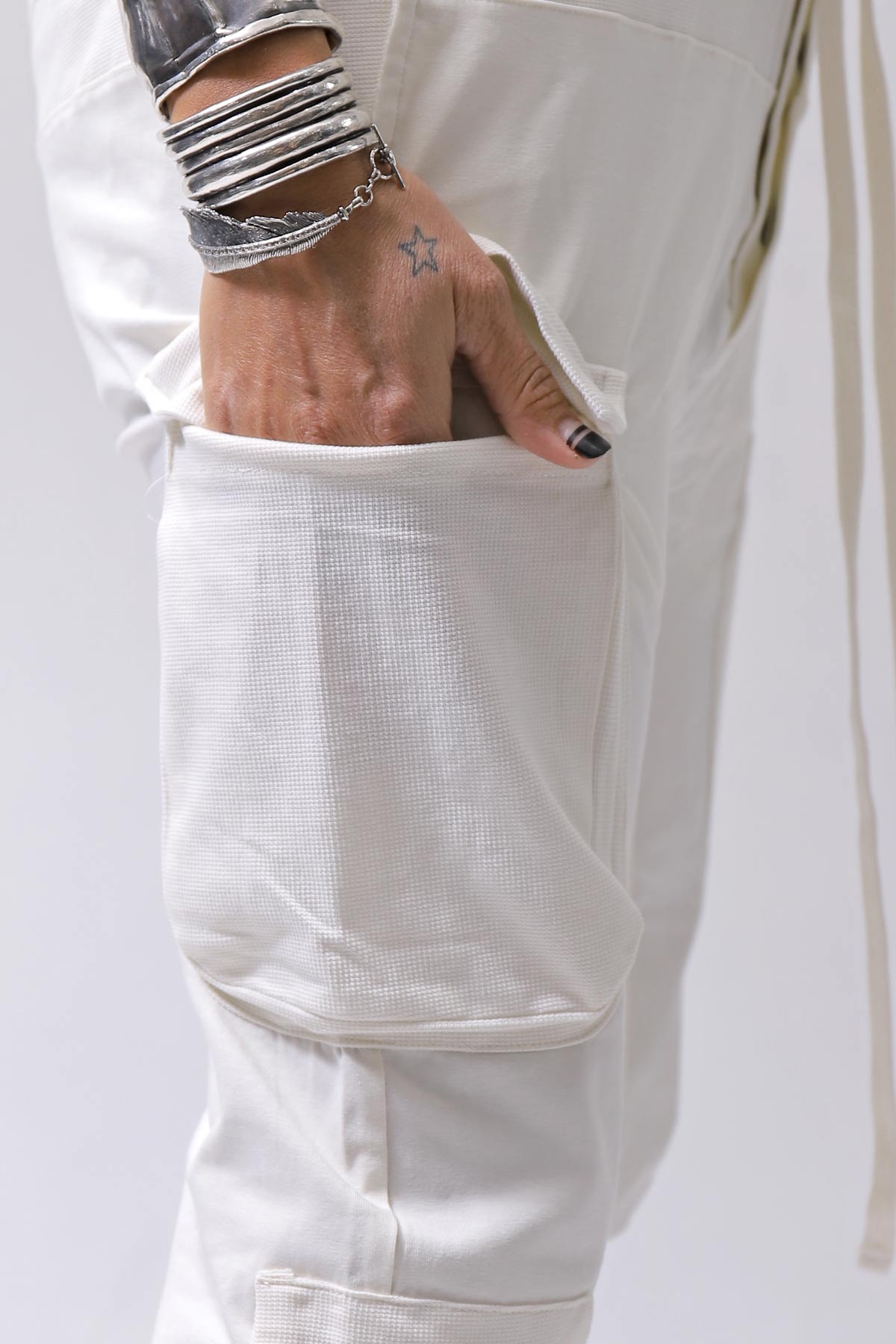 【thom/krom】 UNISEX MIXED COTTON RIB PANTS MST512_CREAM