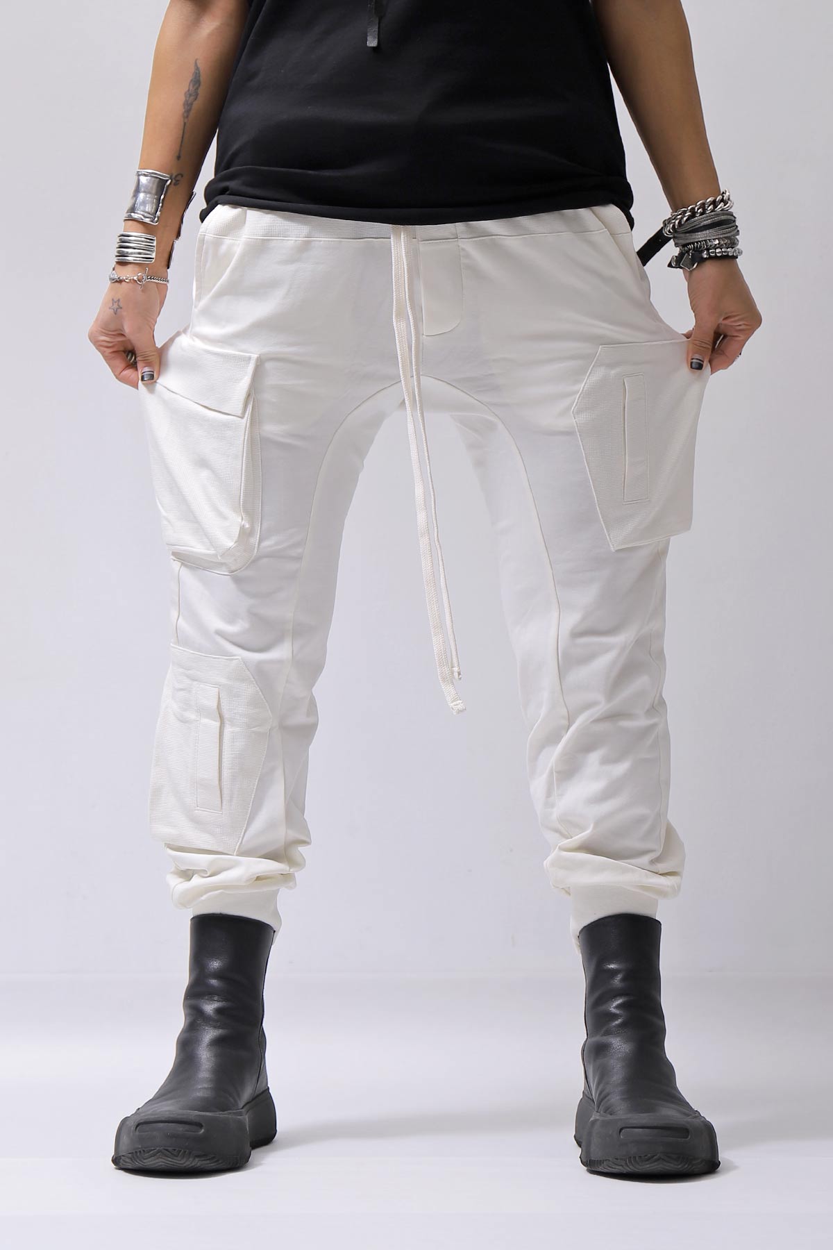 【thom/krom】 UNISEX MIXED COTTON RIB PANTS MST512_CREAM
