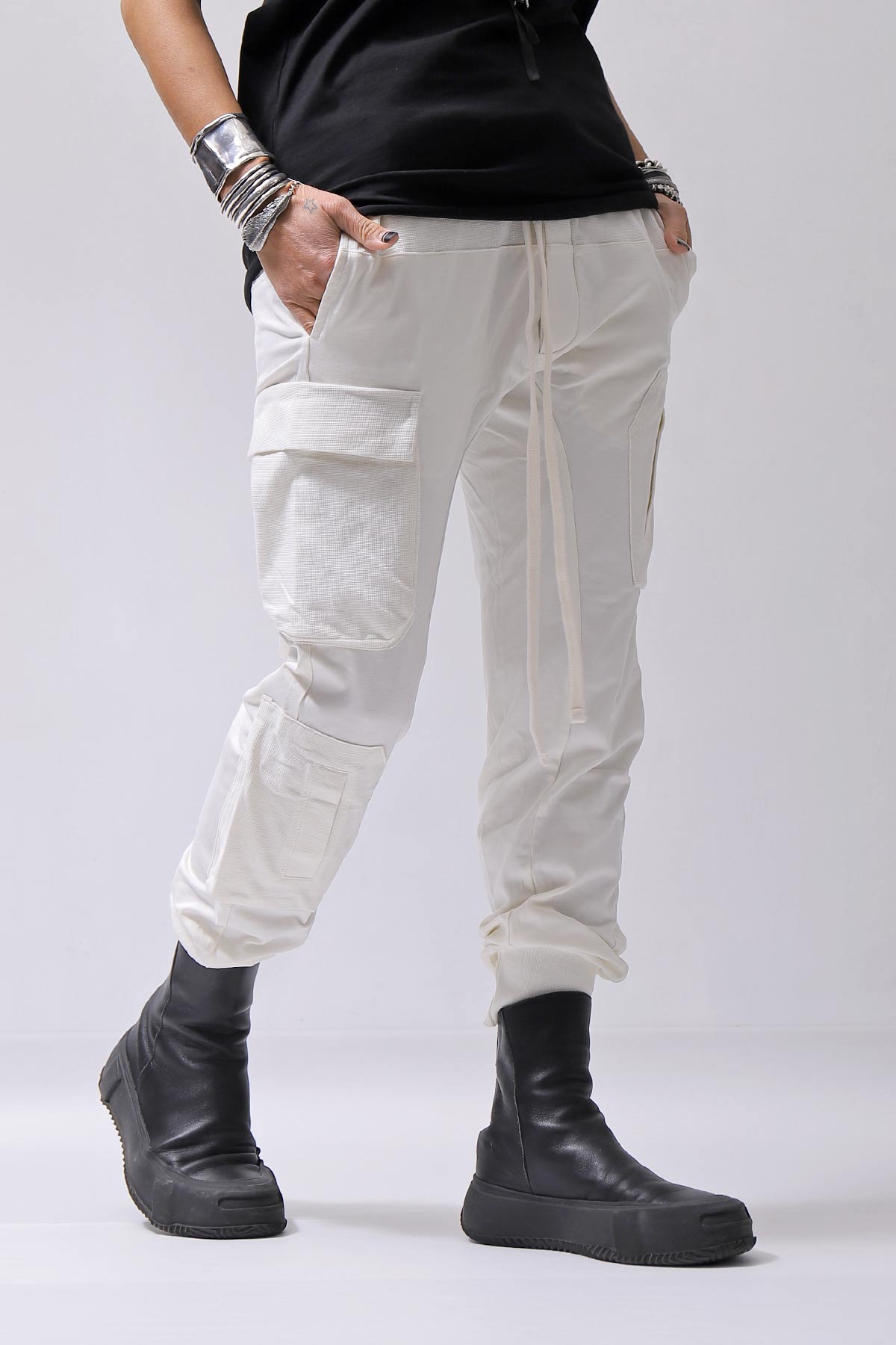 【thom/krom】 UNISEX MIXED COTTON RIB PANTS MST512_CREAM