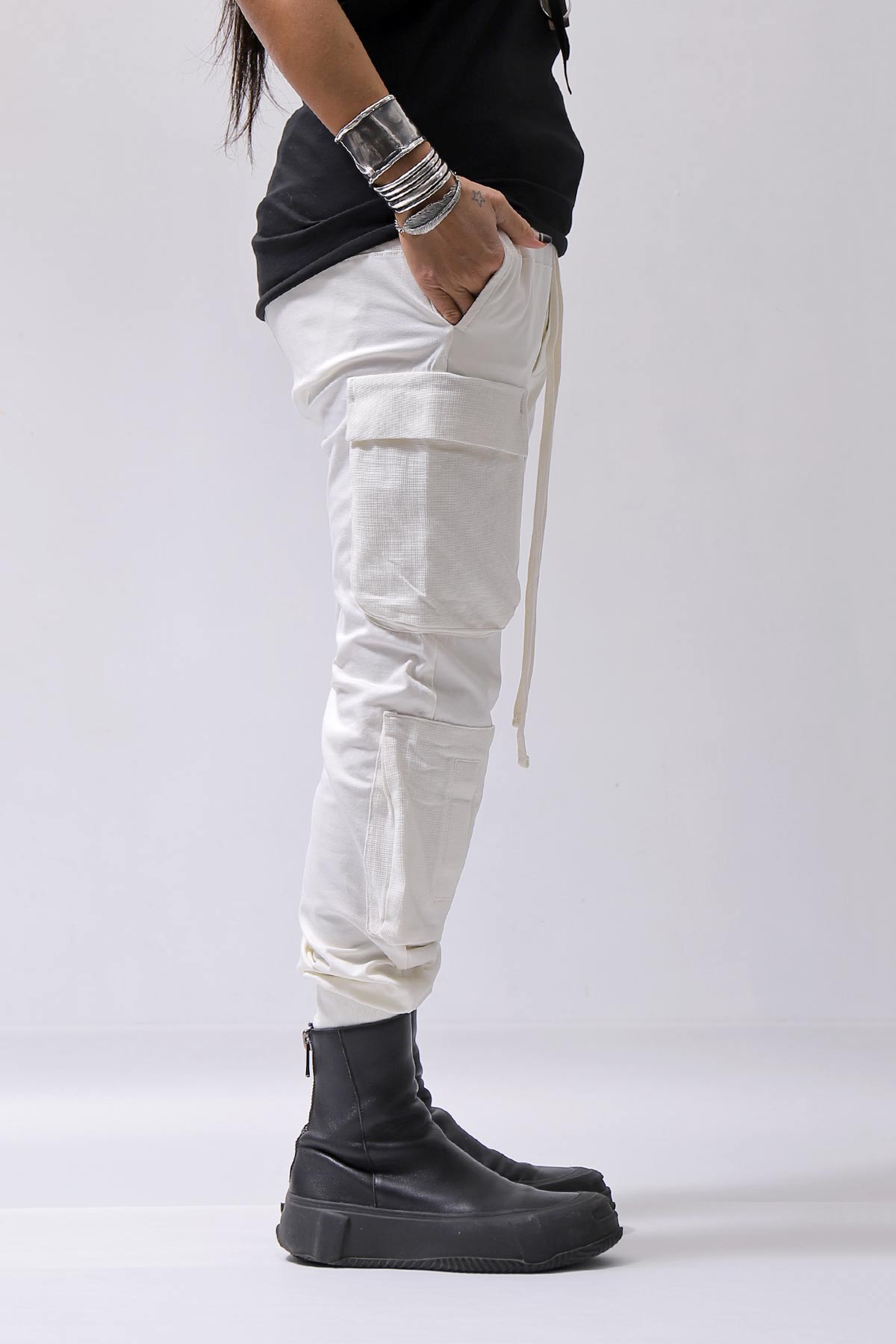 【thom/krom】 UNISEX MIXED COTTON RIB PANTS MST512_CREAM