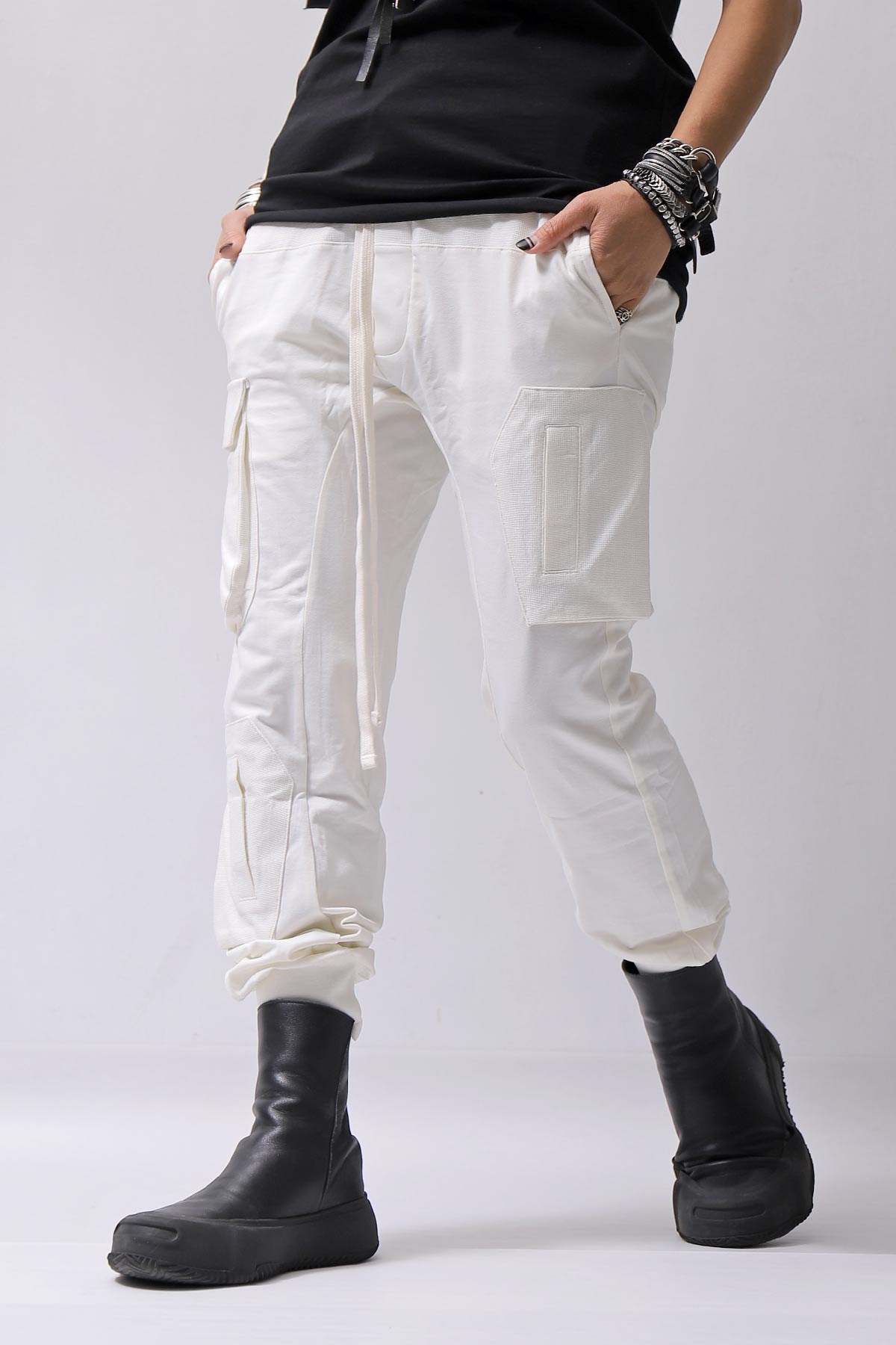 【thom/krom】 UNISEX MIXED COTTON RIB PANTS MST512_CREAM