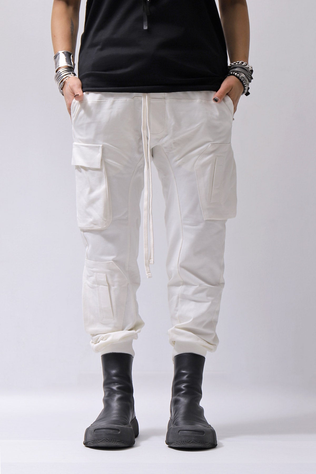 【thom/krom】 UNISEX MIXED COTTON RIB PANTS MST512_CREAM