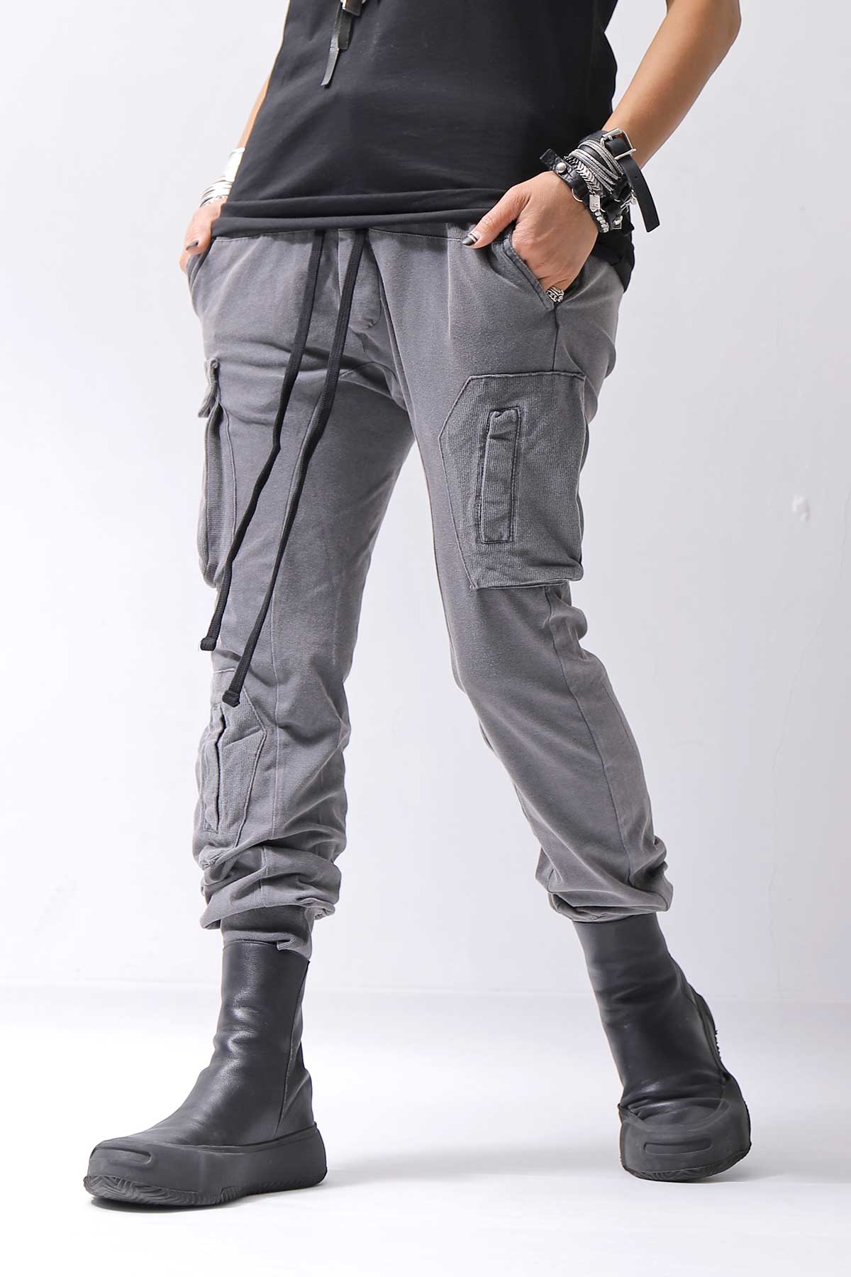 【thom/krom】 UNISEX MIXED COTTON RIB PANTS MST512_DARK USED GREY