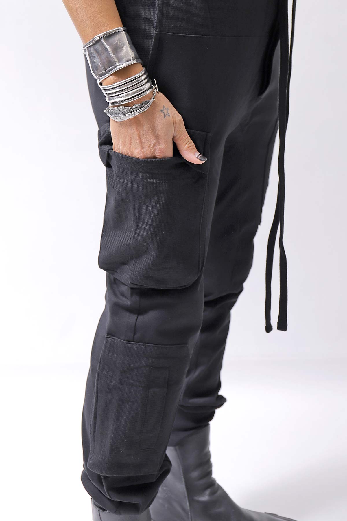 【thom/krom】 UNISEX MIXED COTTON RIB PANTS MST512_BLACK