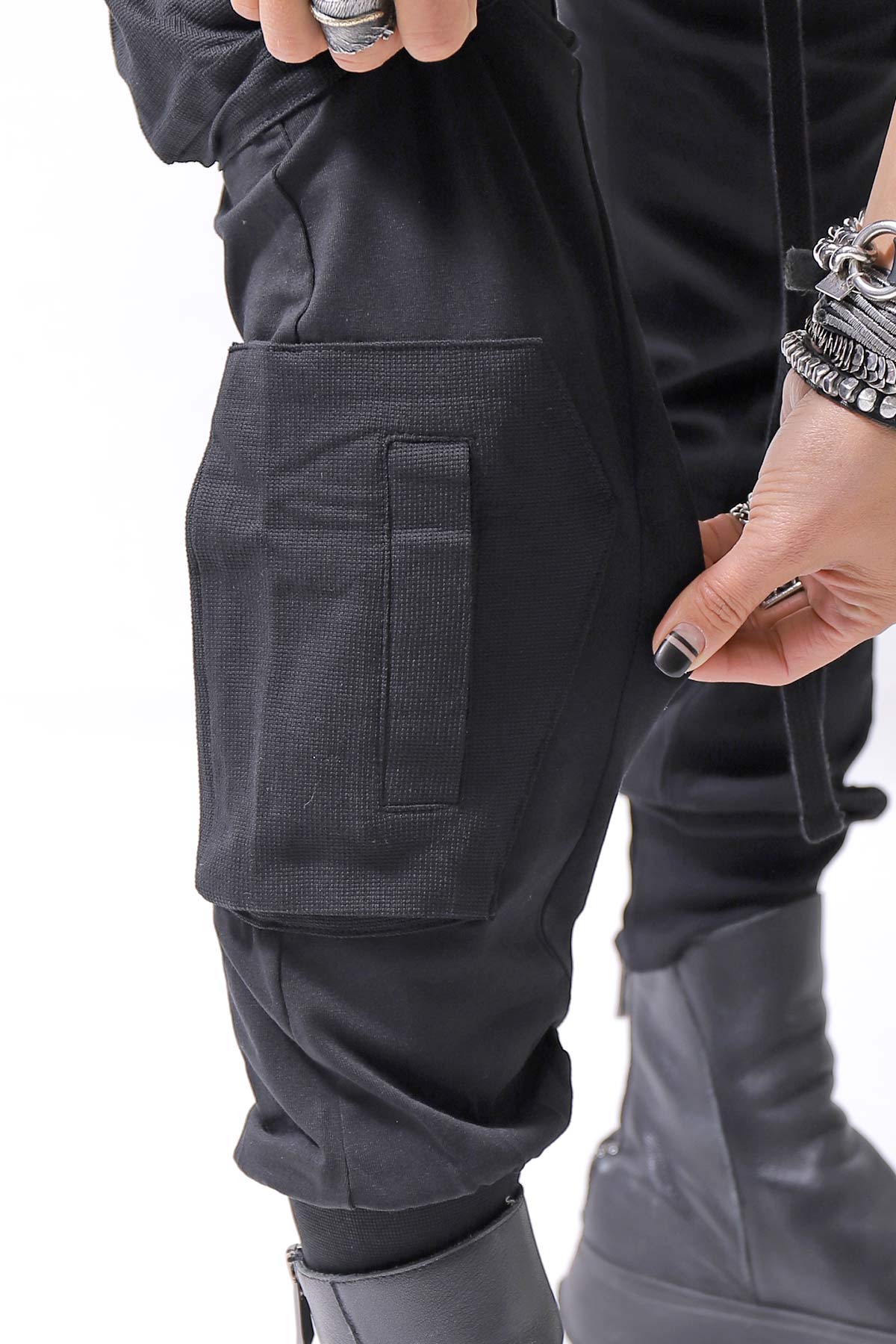 【thom/krom】 UNISEX MIXED COTTON RIB PANTS MST512_BLACK