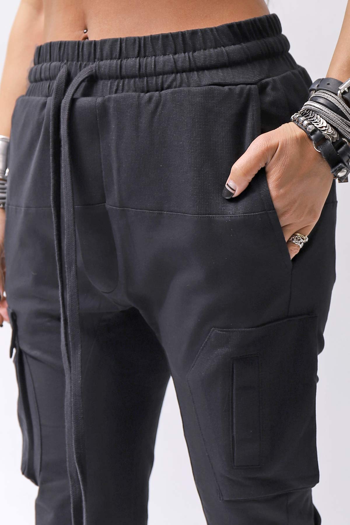 【thom/krom】 UNISEX MIXED COTTON RIB PANTS MST512_BLACK