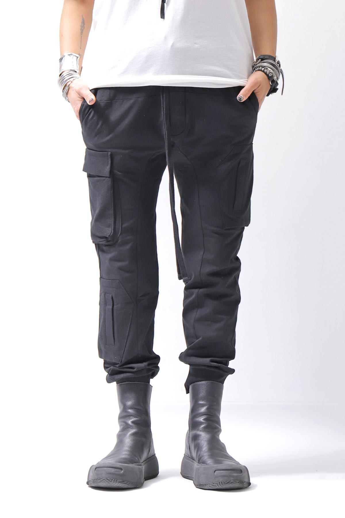 【thom/krom】 UNISEX MIXED COTTON RIB PANTS MST512_BLACK