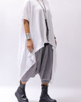 【studio b3】 UNISEX ASYMMETRY COTTON HALF SLEEVE TOP CB1317/M_WHITE