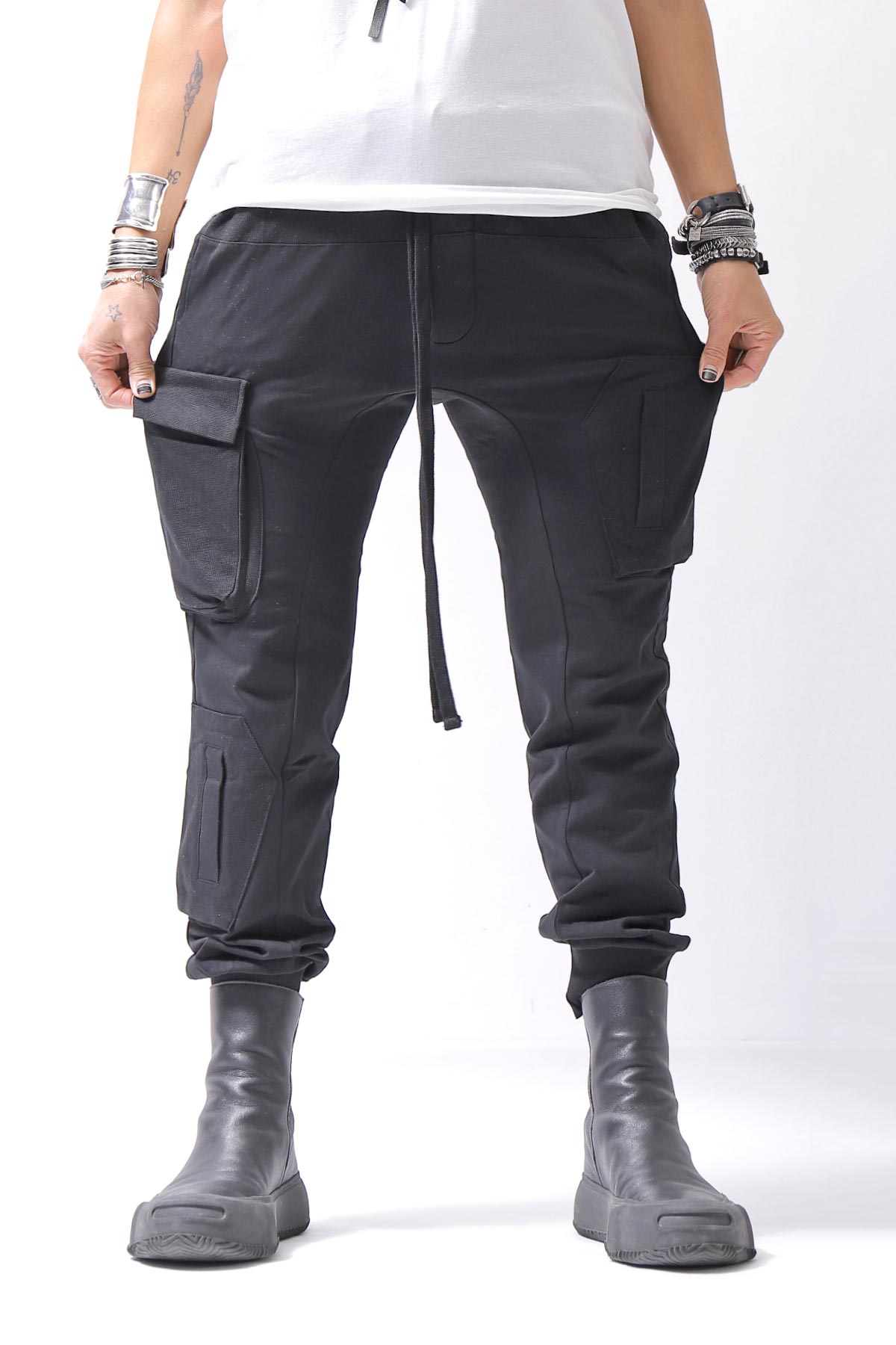 【thom/krom】 UNISEX MIXED COTTON RIB PANTS MST512_BLACK