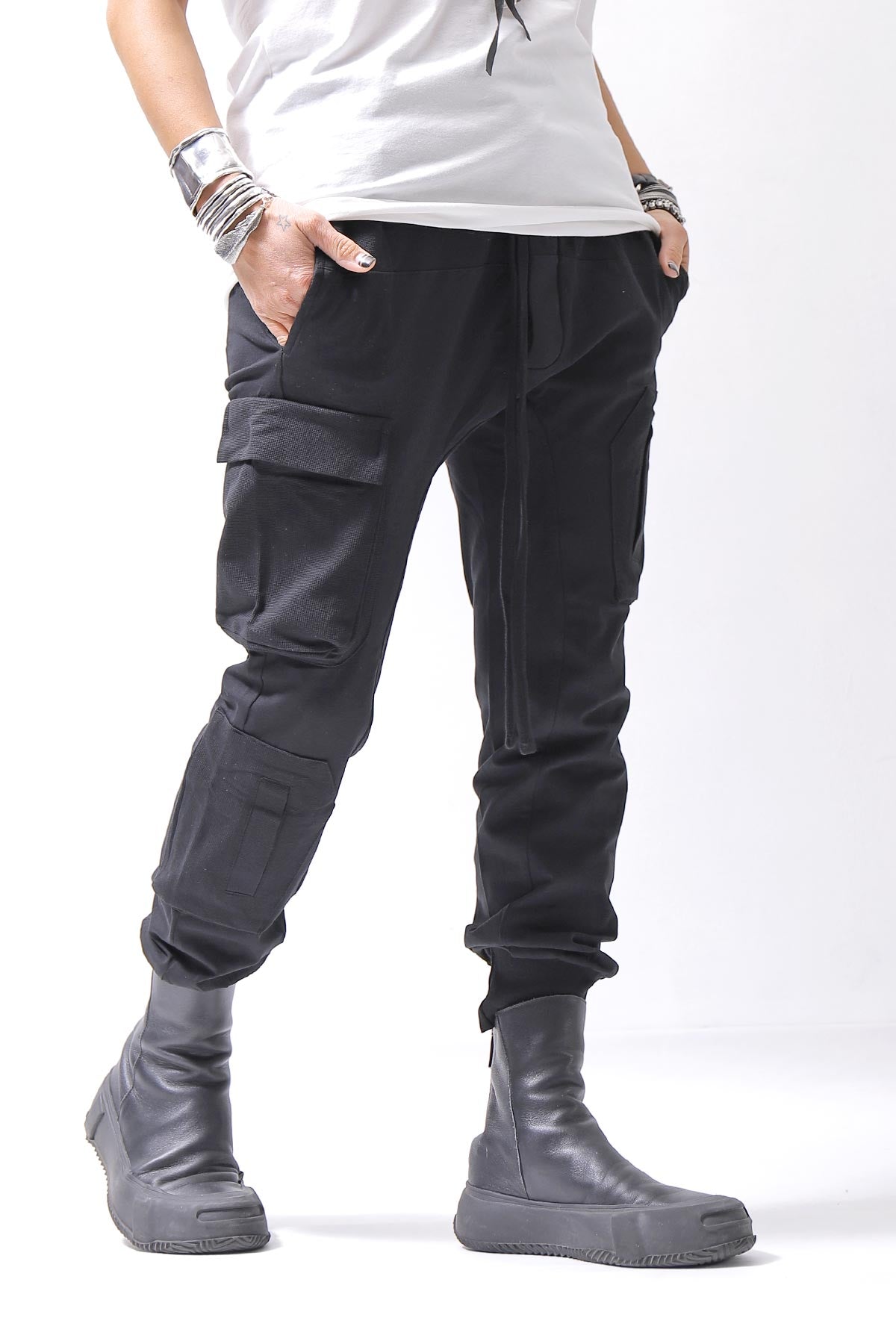 【thom/krom】 UNISEX MIXED COTTON RIB PANTS MST512_BLACK