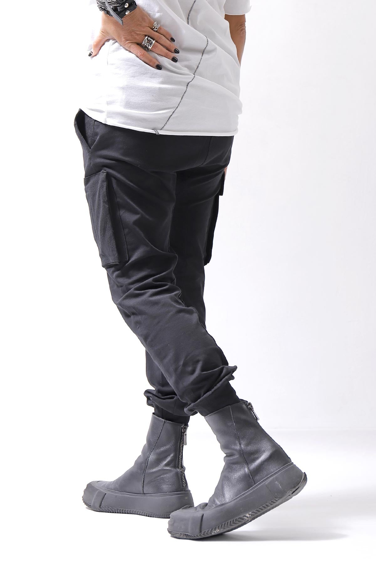 【thom/krom】 UNISEX MIXED COTTON RIB PANTS MST512_BLACK