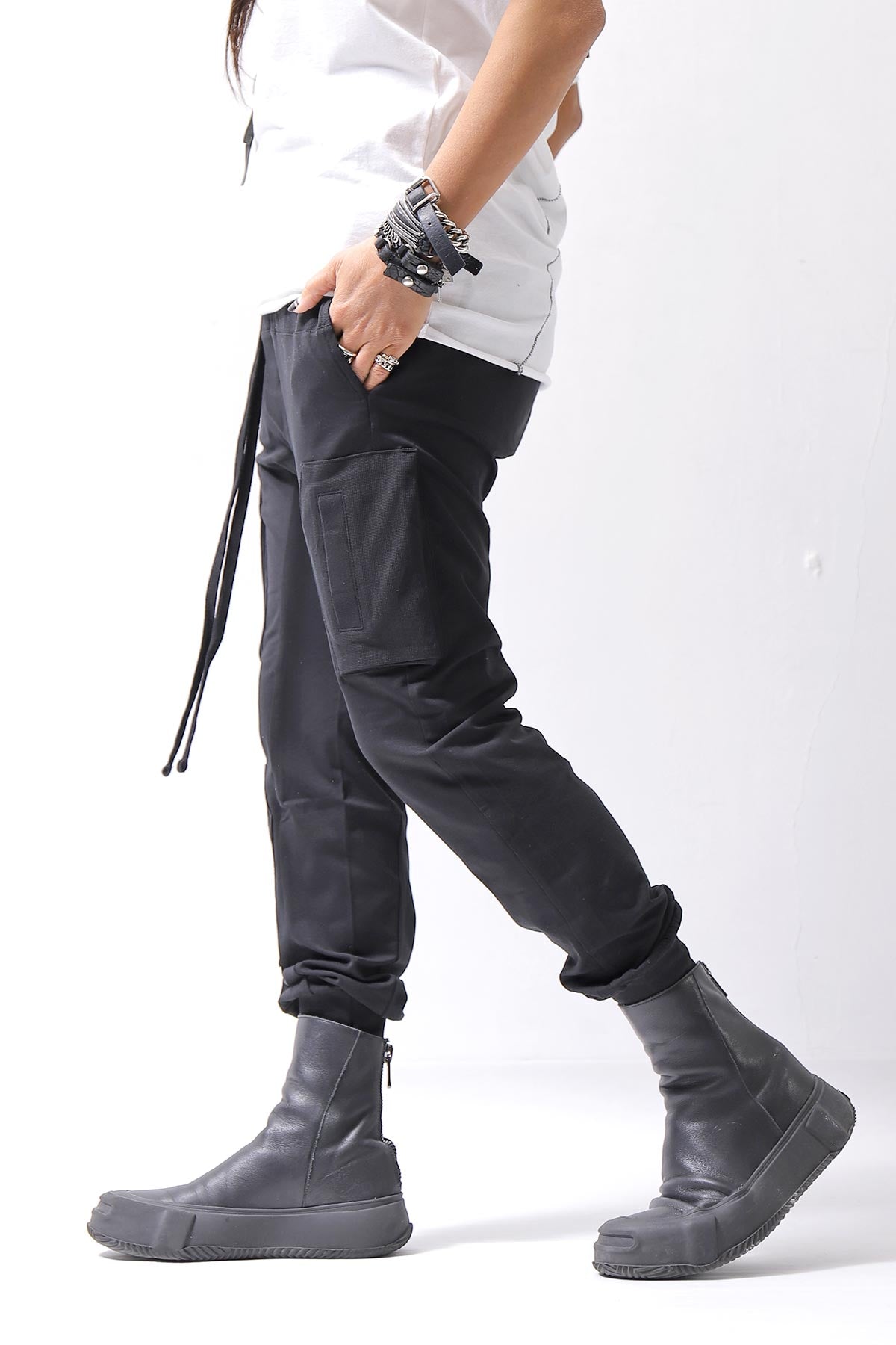 【thom/krom】 UNISEX MIXED COTTON RIB PANTS MST512_BLACK