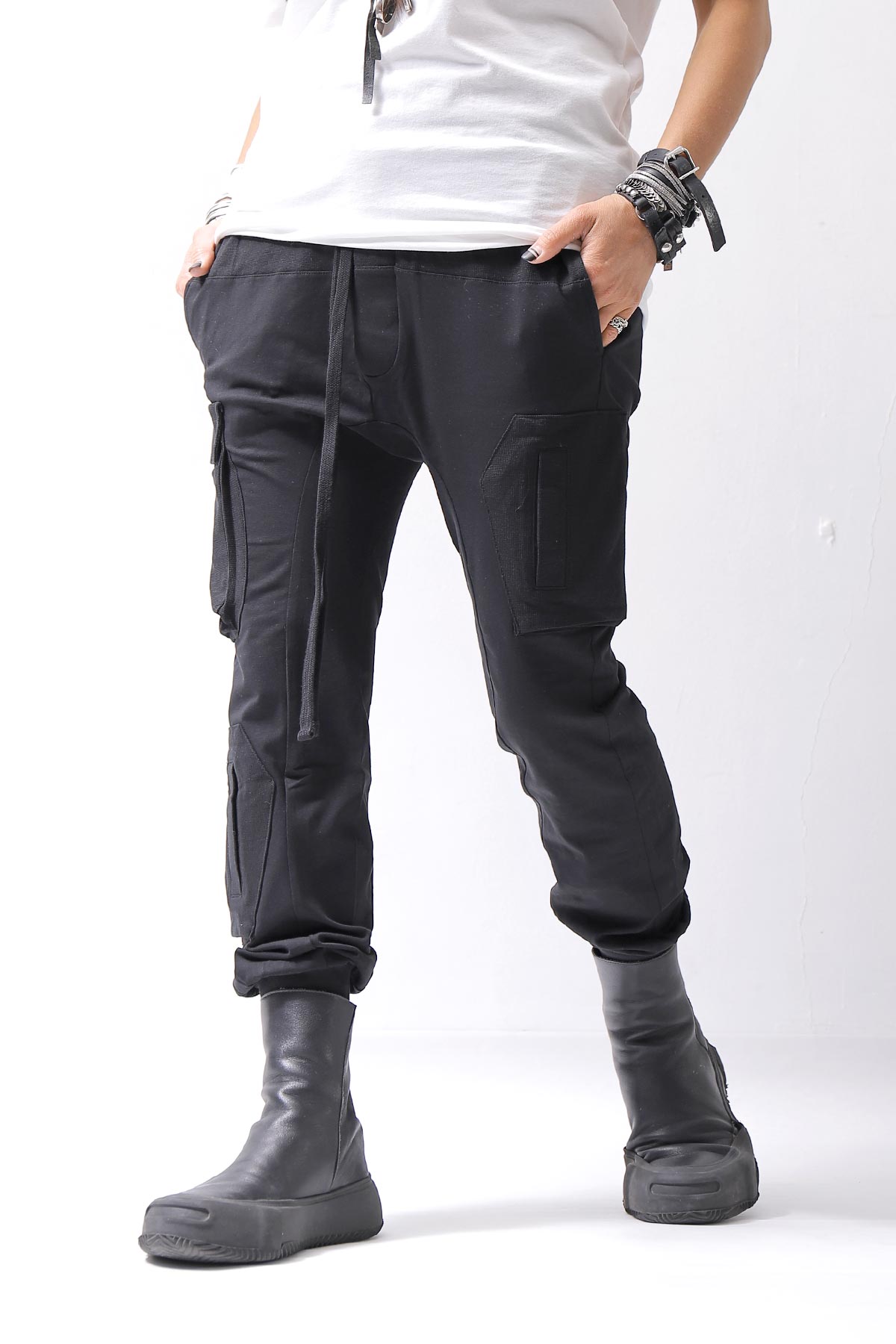 【thom/krom】 UNISEX MIXED COTTON RIB PANTS MST512_BLACK