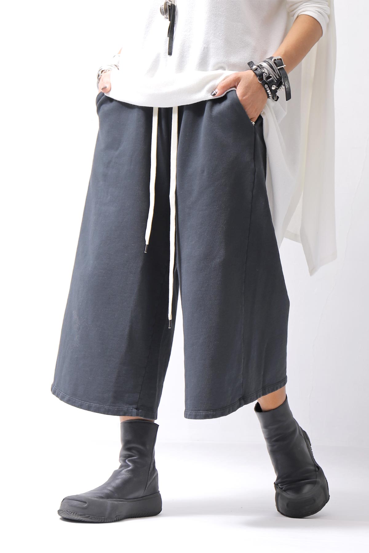 【NOSTRASANTISSIMA】SWEAT COTTON WIDE EASY PANTS FP141_BLACK