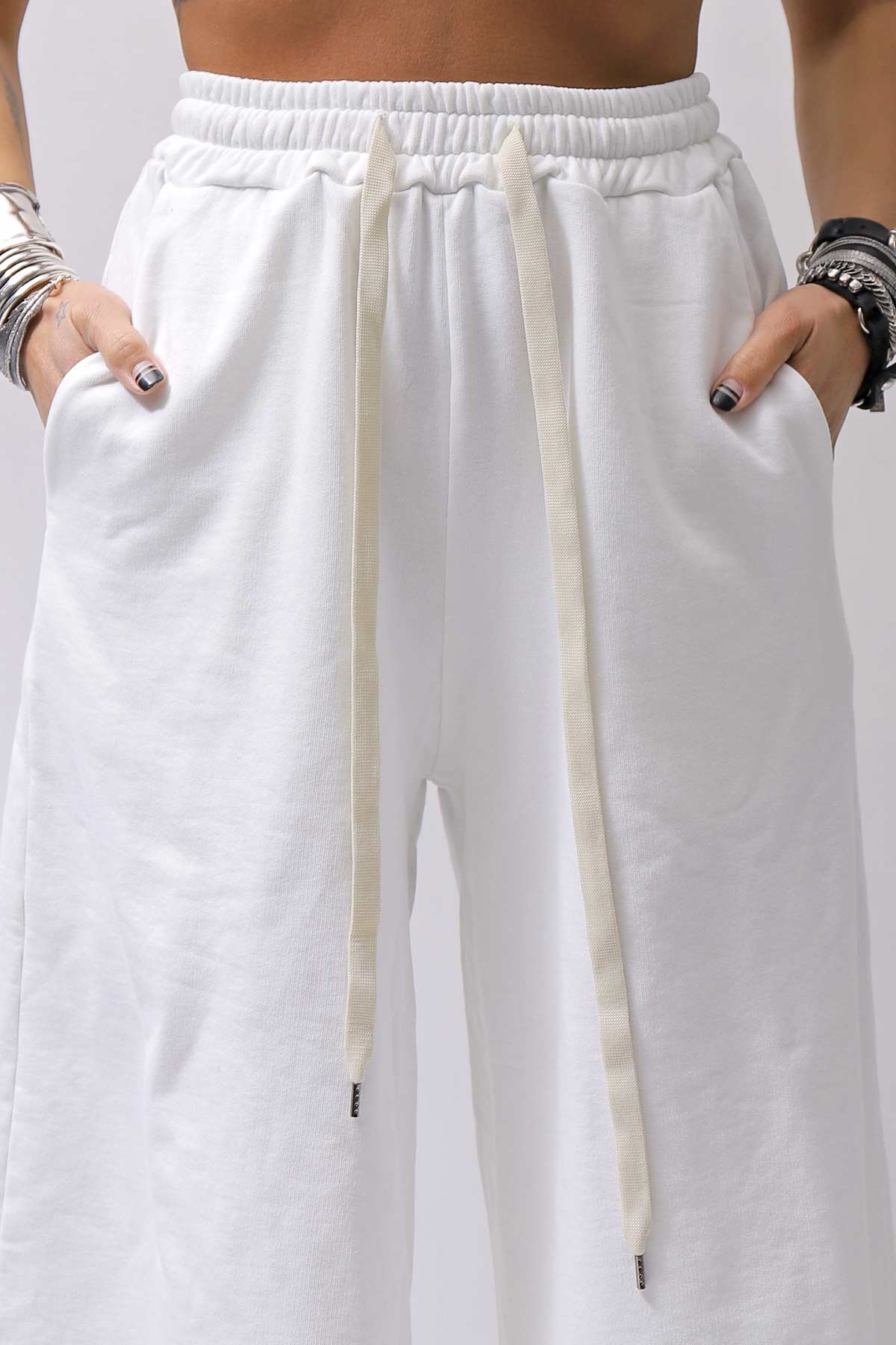 【NOSTRASANTISSIMA】SWEAT COTTON WIDE EASY PANTS FP141_WHITE