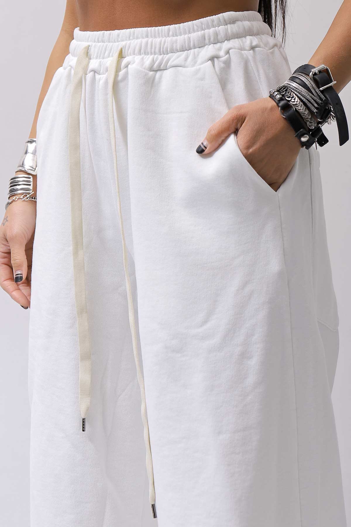 【NOSTRASANTISSIMA】SWEAT COTTON WIDE EASY PANTS FP141_WHITE