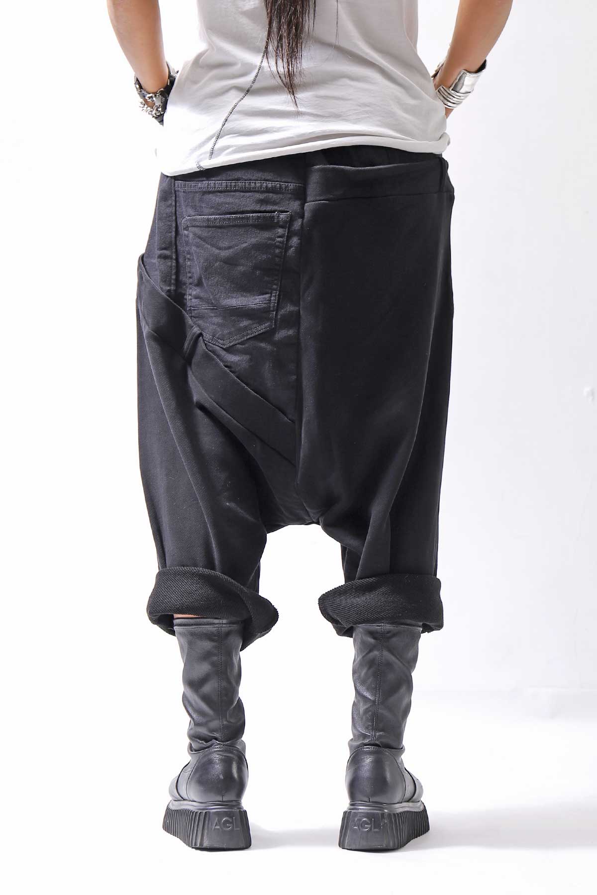 【studio b3】 UNSEX DENIM&amp;SWEAT BOX SARROUEL PANTS RBB1974_BLACK