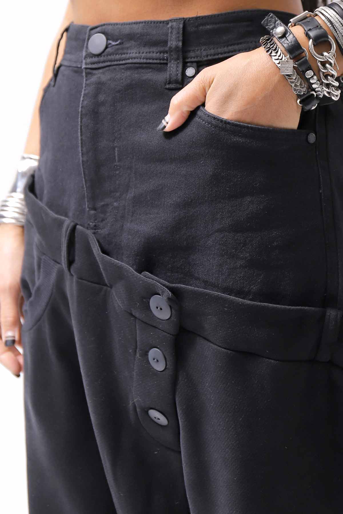 【studio b3】 UNSEX DENIM&amp;SWEAT BOX SARROUEL PANTS RBB1974_BLACK