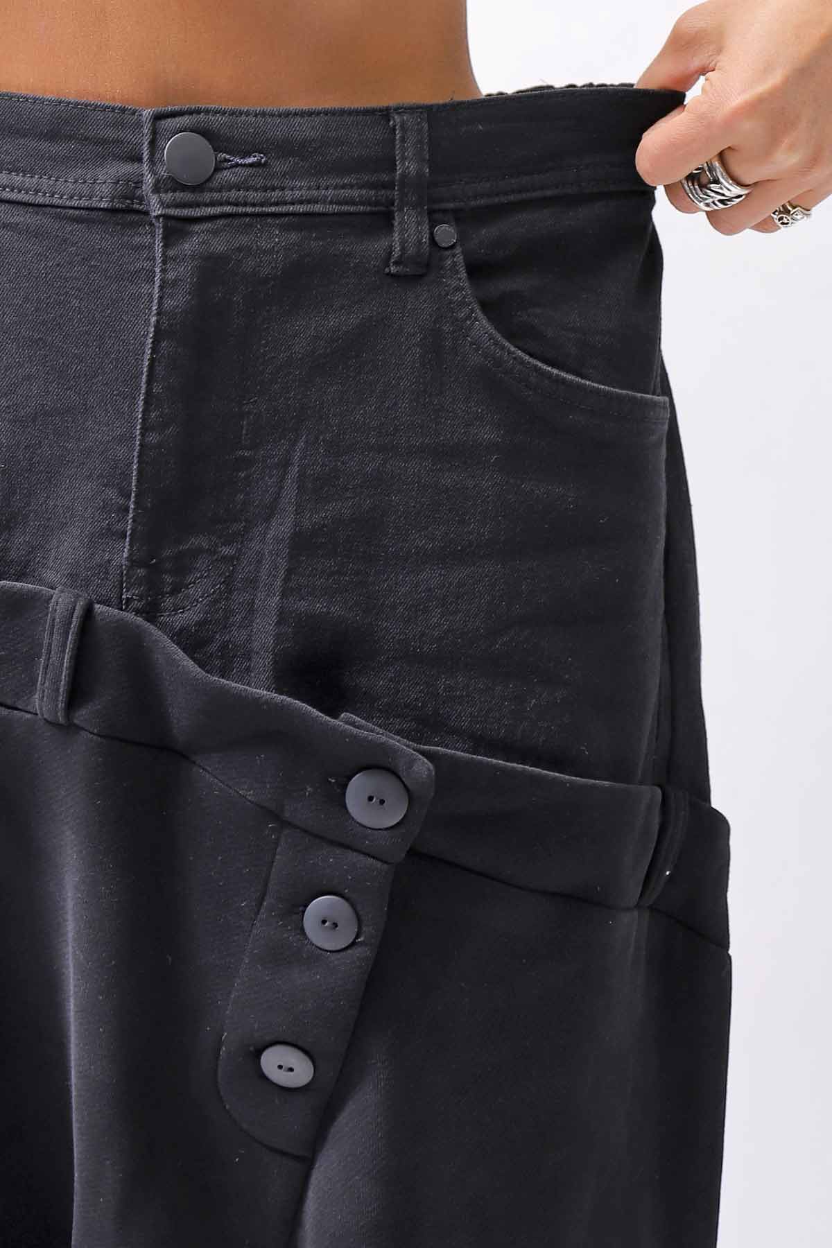 【studio b3】 UNSEX DENIM&amp;SWEAT BOX SARROUEL PANTS RBB1974_BLACK