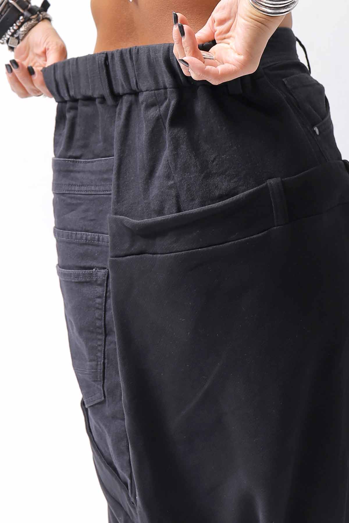 【studio b3】 UNSEX DENIM&amp;SWEAT BOX SARROUEL PANTS RBB1974_BLACK