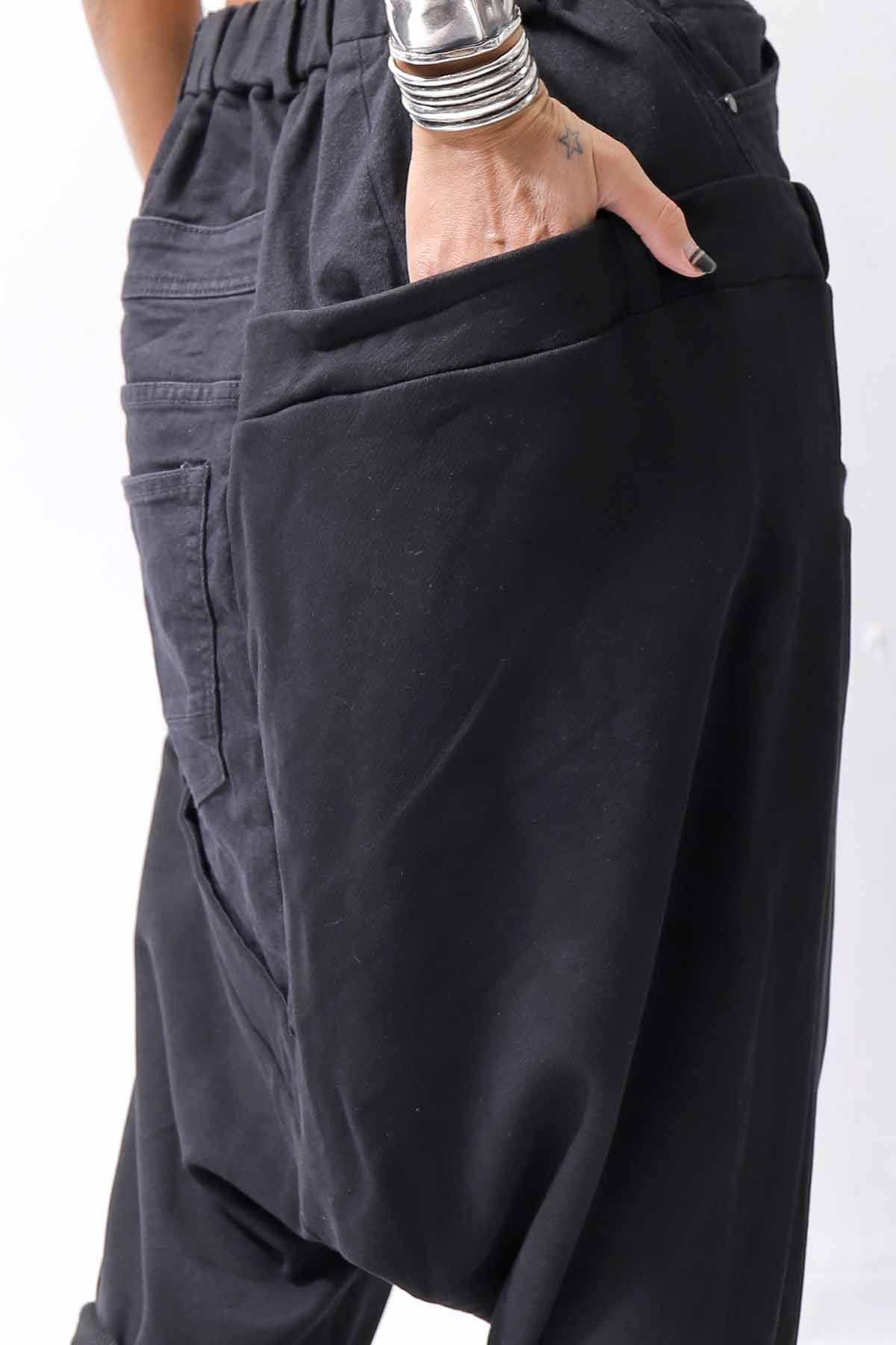 【studio b3】 UNSEX DENIM&amp;SWEAT BOX SARROUEL PANTS RBB1974_BLACK
