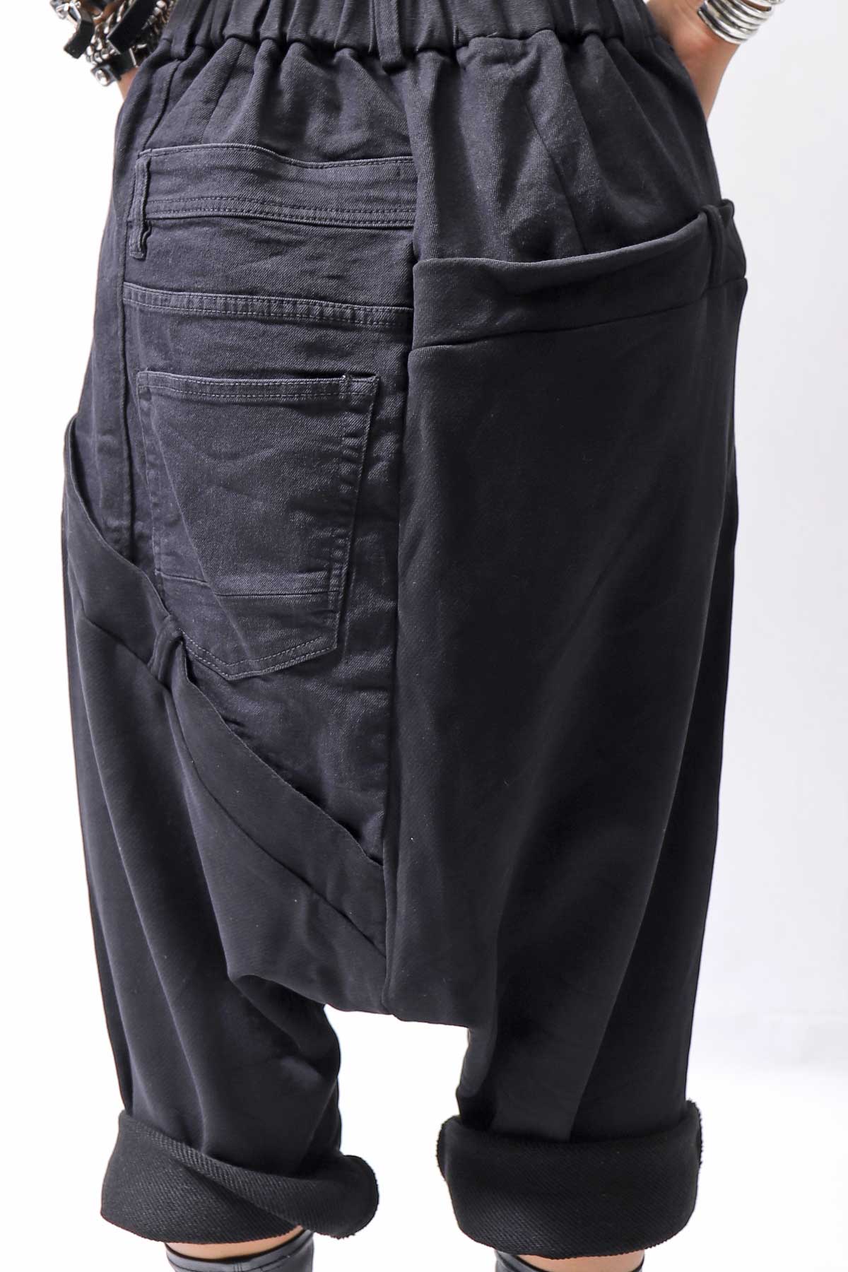 【studio b3】 UNSEX DENIM&amp;SWEAT BOX SARROUEL PANTS RBB1974_BLACK