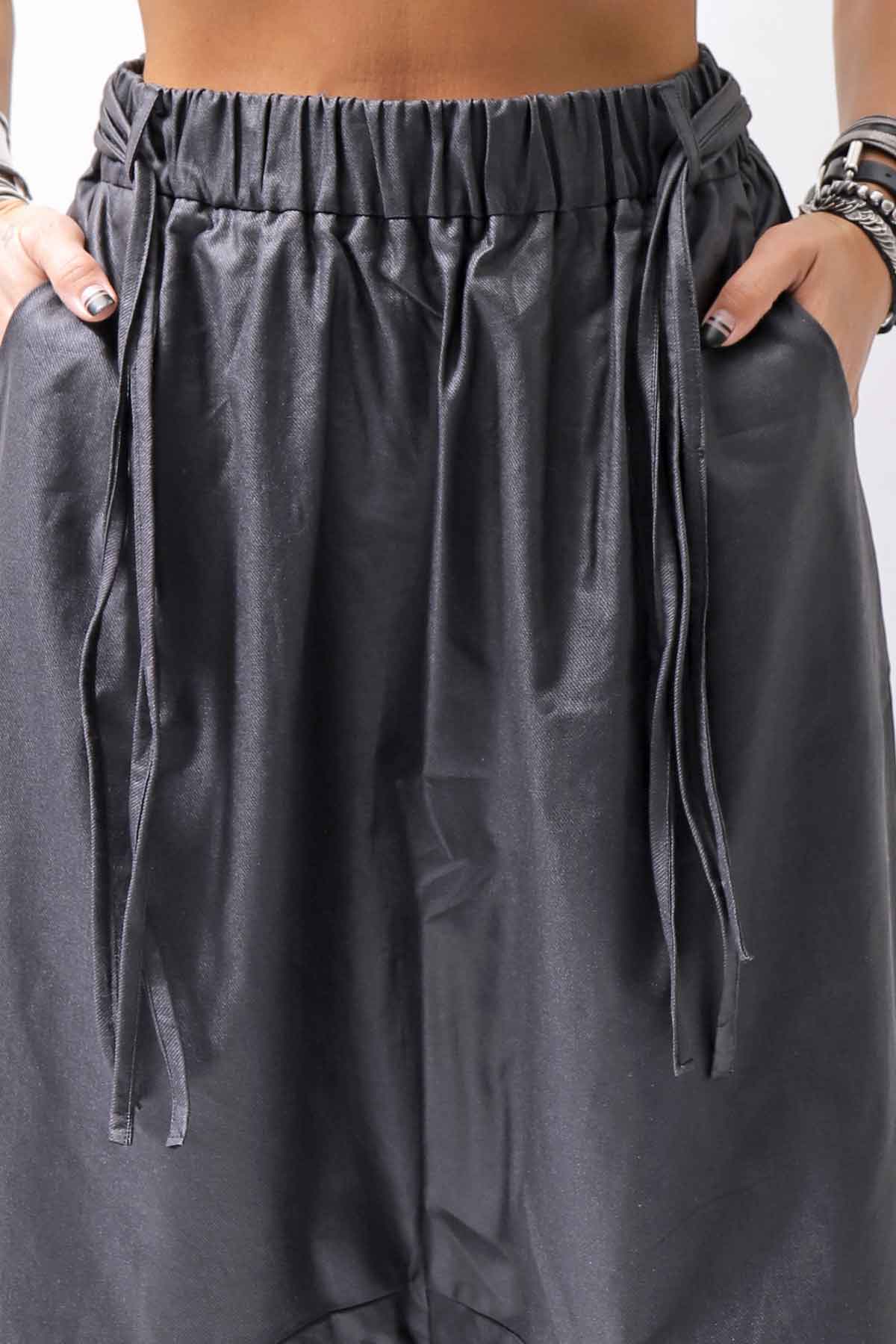 【studio b3】 UNSEX COATED LINEN＆BAMBOO BOX SARROUEL PANTS NB2123_BLACK